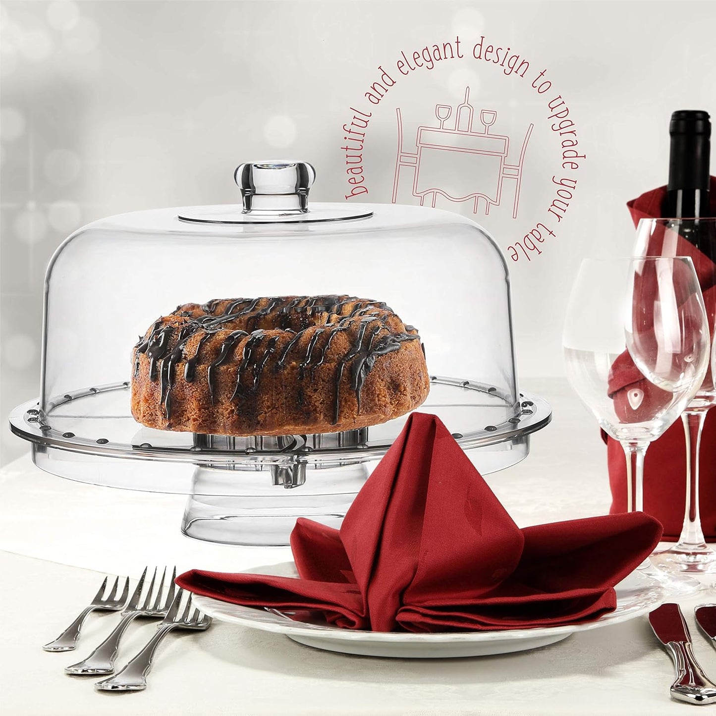 Homeries Acrylic Cake Stand with Lid, Cake Plate, (6 in 1) Multi-Functional Serving Platter, Large Cake Stand with Dome, Cake display stand with lid & Cake Dome - Use as Cake Holder, Cake Cover