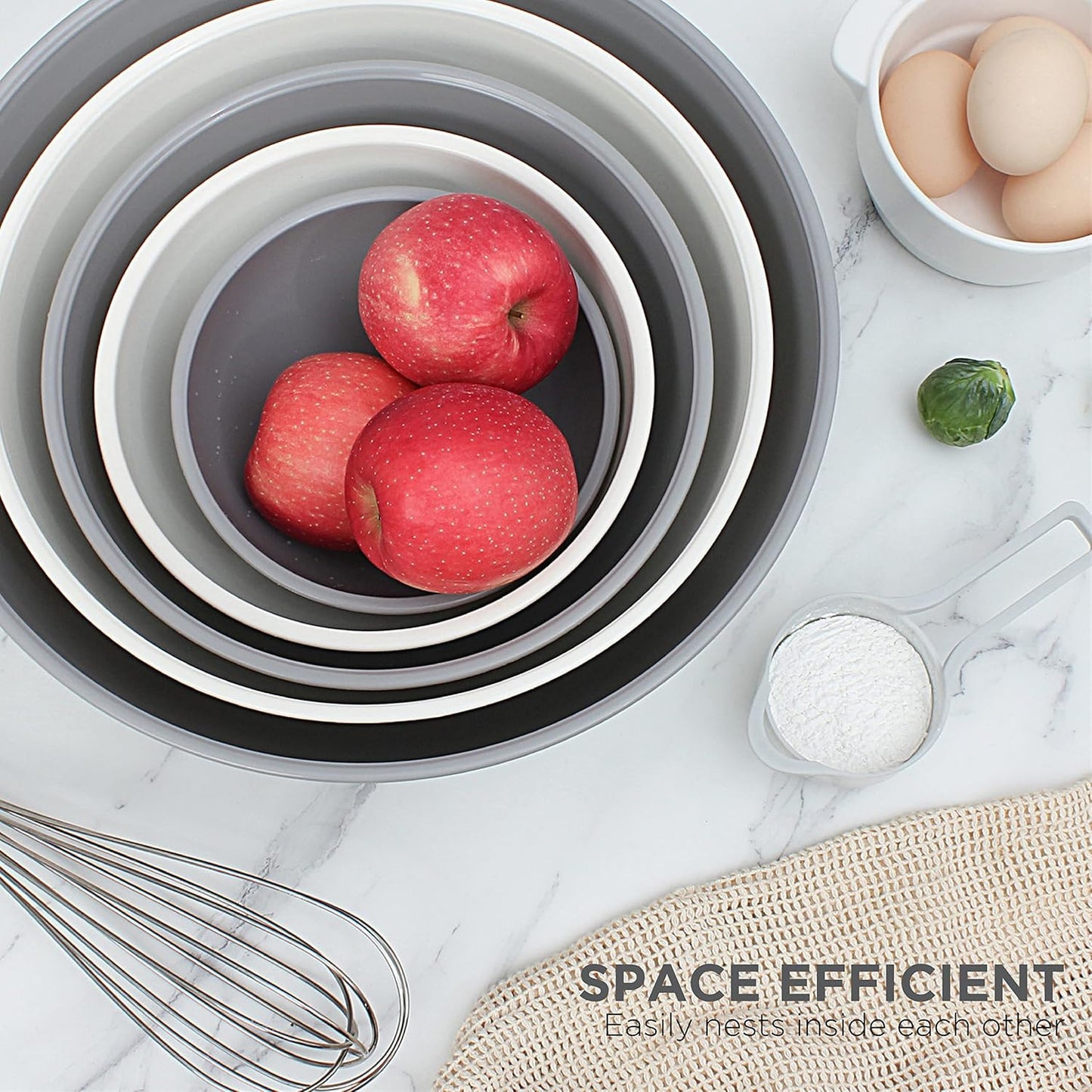 Rae Dunn Mixing Bowls with Lids - 10 Piece Plastic Nesting Bowls Set includes 5 Prep Bowls and 5 Lids (Grey)