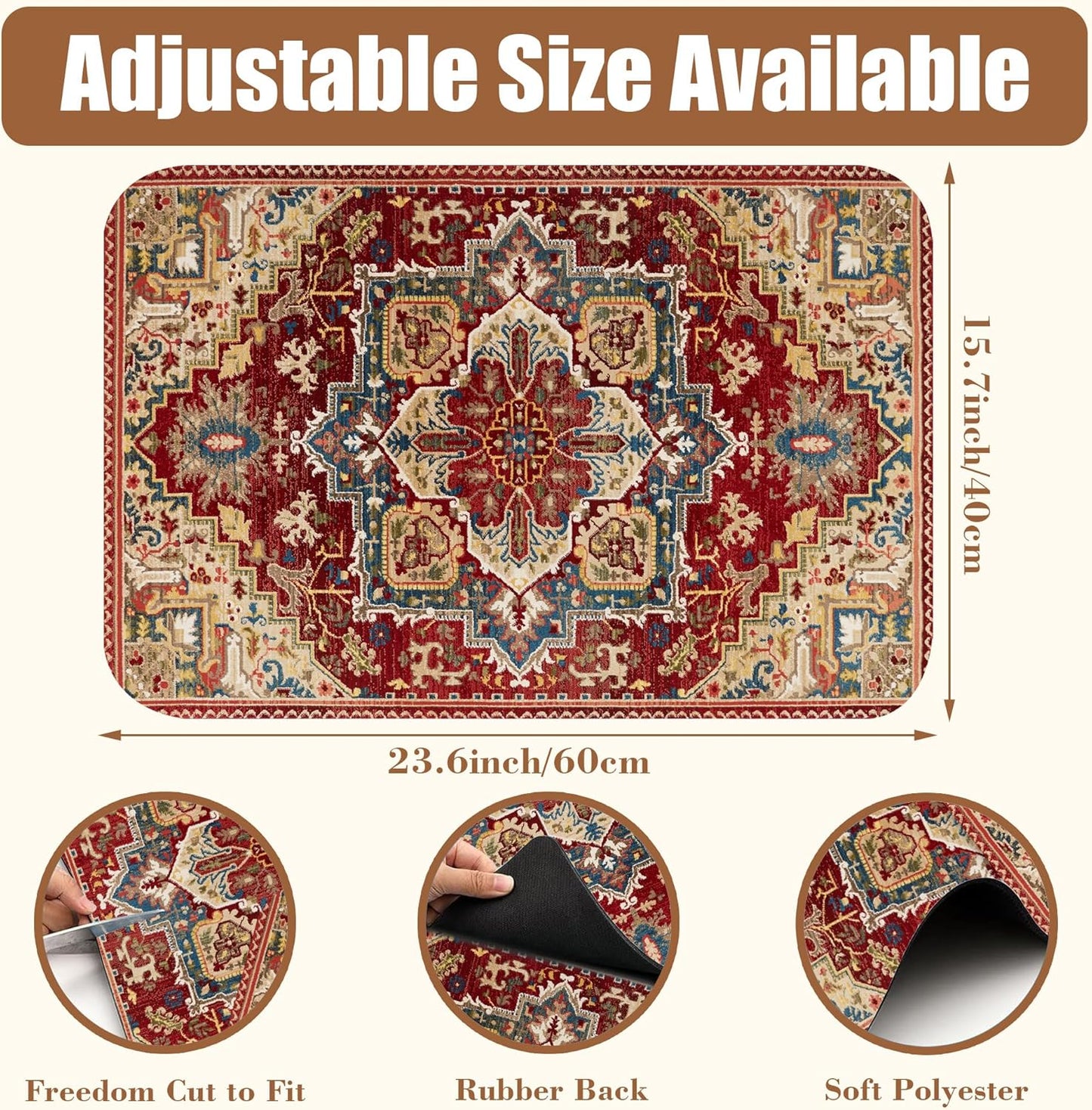 Boho Dish Drying Mat Persian Tribal Coffee Bar Mat for Countertop Absorbent Rubber Backed Hide Stain Dish Drainer Rack Pad Espresso Machine Coffee Pot Dining Room Decoration 15.7 x 23.6 Inch