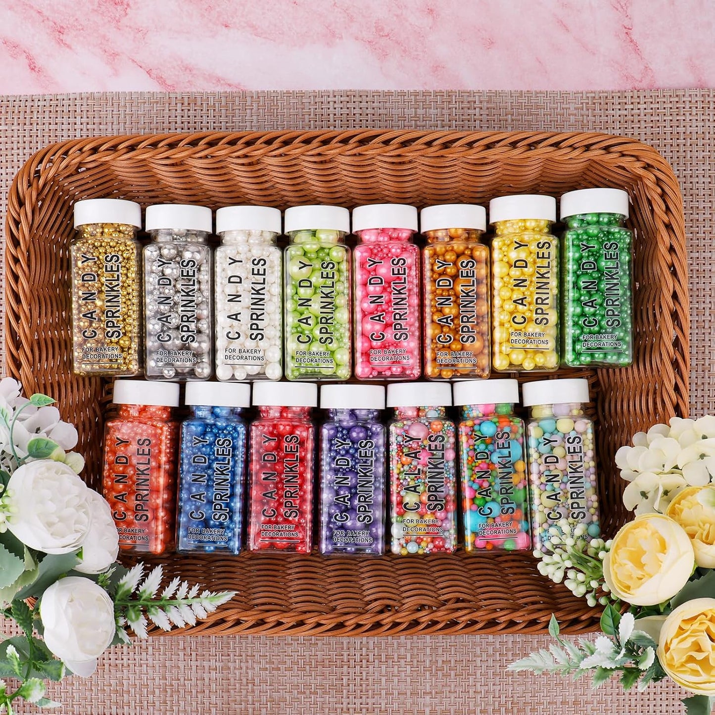 Matte Gold Pearl Sugar Sprinkles, 6 Sizes Mix Edible Sprinkles for Cake Decorating, Wedding Parties Supplies Cupcake Topping Cake Decorations 4.6 oz