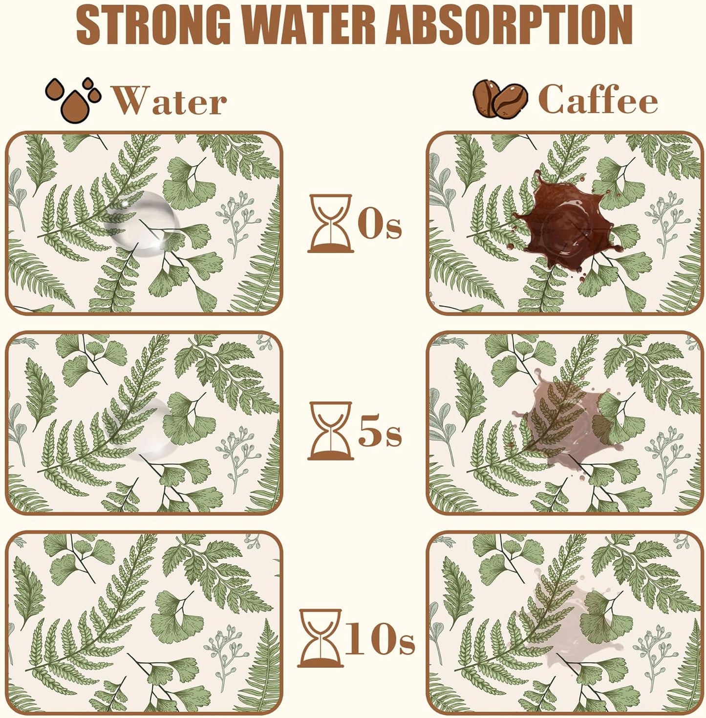 Leaves and Herbs Dish Drying Mat for Kitchen Counter Bar Mat Hide Stain Absorbent Rubber Backed Coffee Maker Espresso Machine Bar Accessories 11.8 x 19.7 Inch