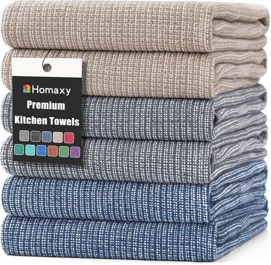 Homaxy Premium Kitchen Towels(18”x 28”, 6 Pack), Large Cotton Kitchen Hand Towels, Flat and Terry Dish Towels, 380 GSM Highly Absorbent Tea Towel Set with Hanging Loop, Multicolor