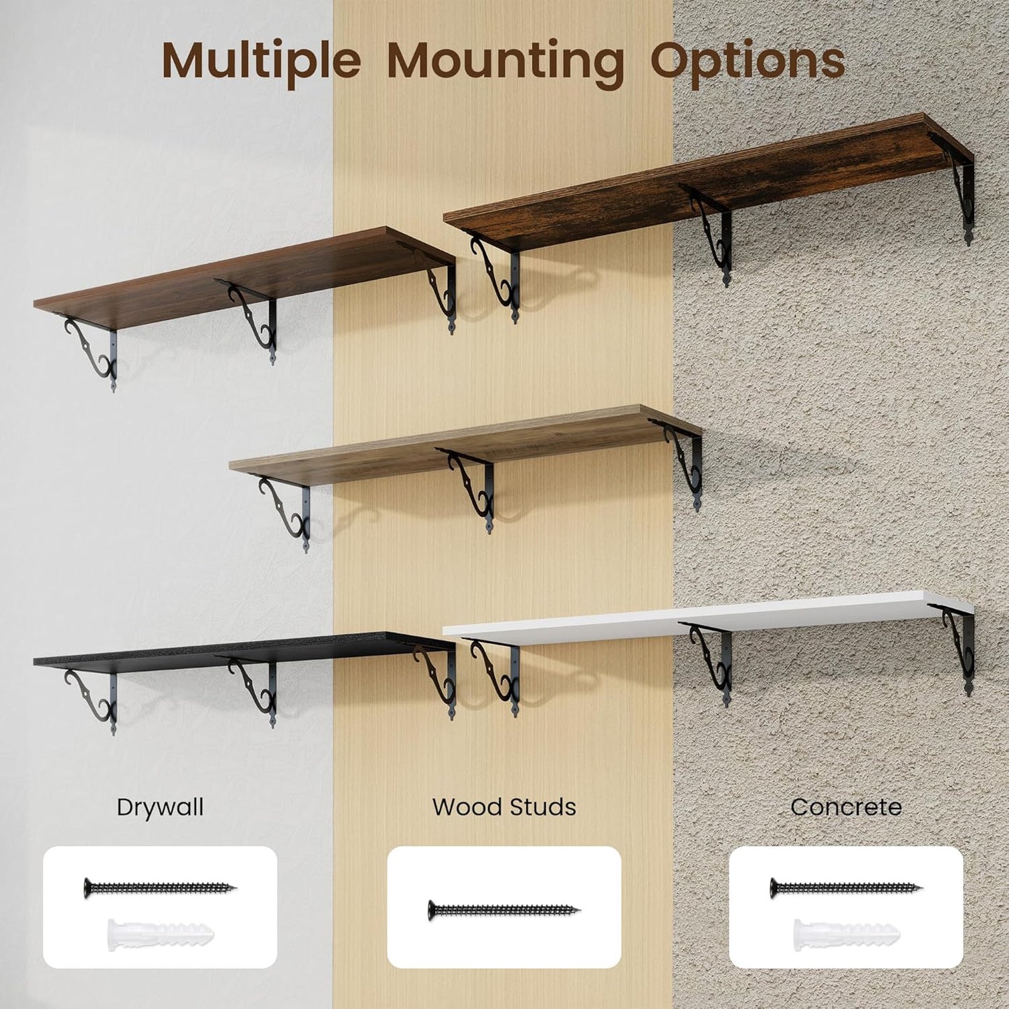 RICHFOCUS 12 Inch Deep Floating Shelves for Wall, 48" W x 12" D Black Wood Wall Shelves Set of 2, Wide Floating Shelves for Living Room, Bedroom, Kitchen, Bathroom and Decor Storage, Black