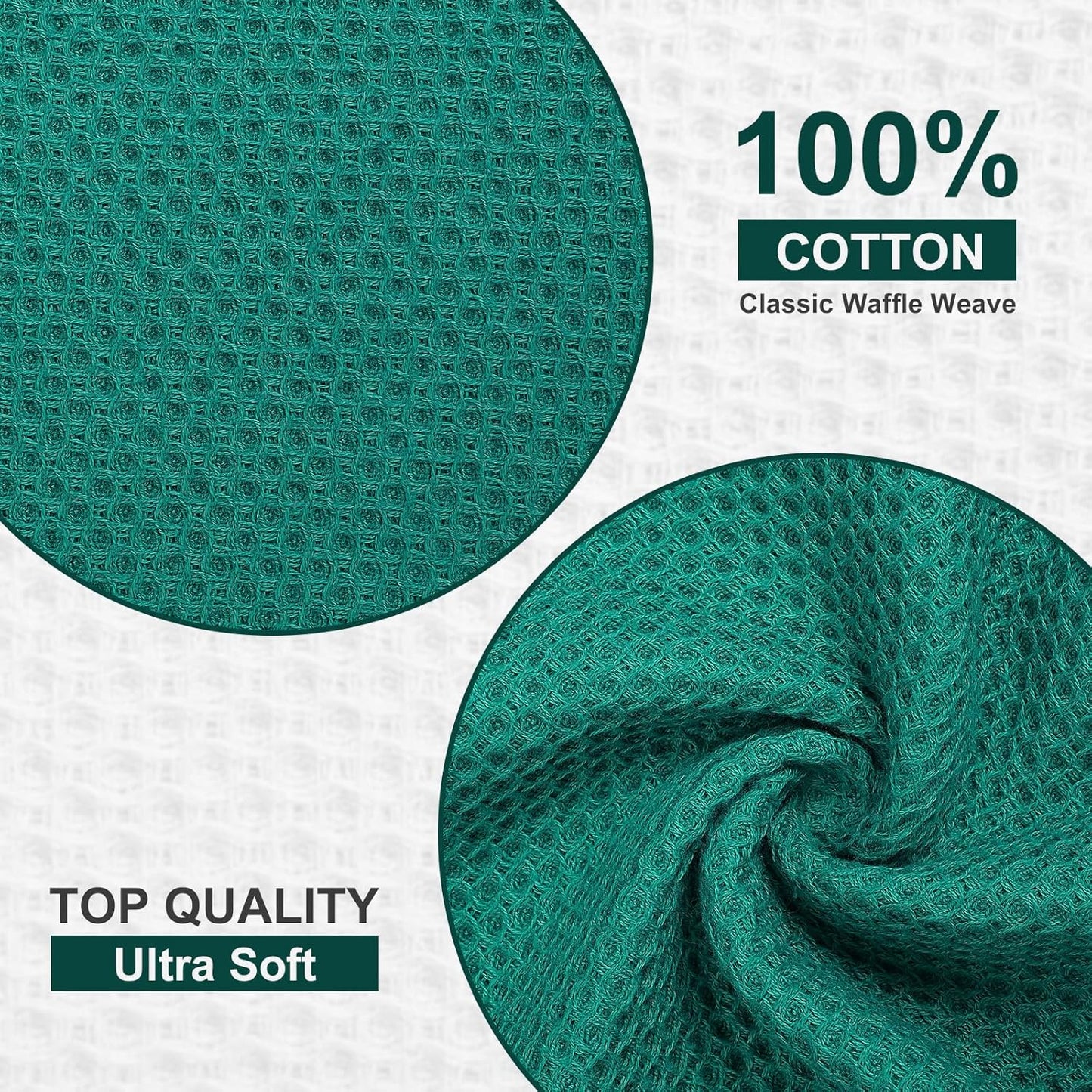 Kitinjoy 100% Cotton Kitchen Dish Cloths, 6 Pack Waffle Weave Ultra Soft Absorbent Dish Towels for Drying Dishes Quick Drying Kitchen Towels Dish Rags, 12 X 12 Inches, Teal