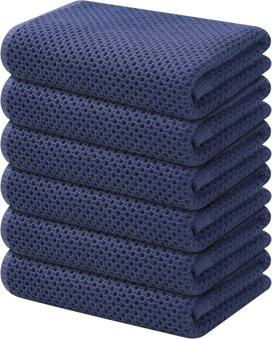 Kitinjoy 100% Cotton Waffle Weave Kitchen Towels, 6-Pack Super Soft and Absorbent Dish Towels for Drying Dishes, Kitchen Hand Towels, 13 in x 28 in, Navy Blue
