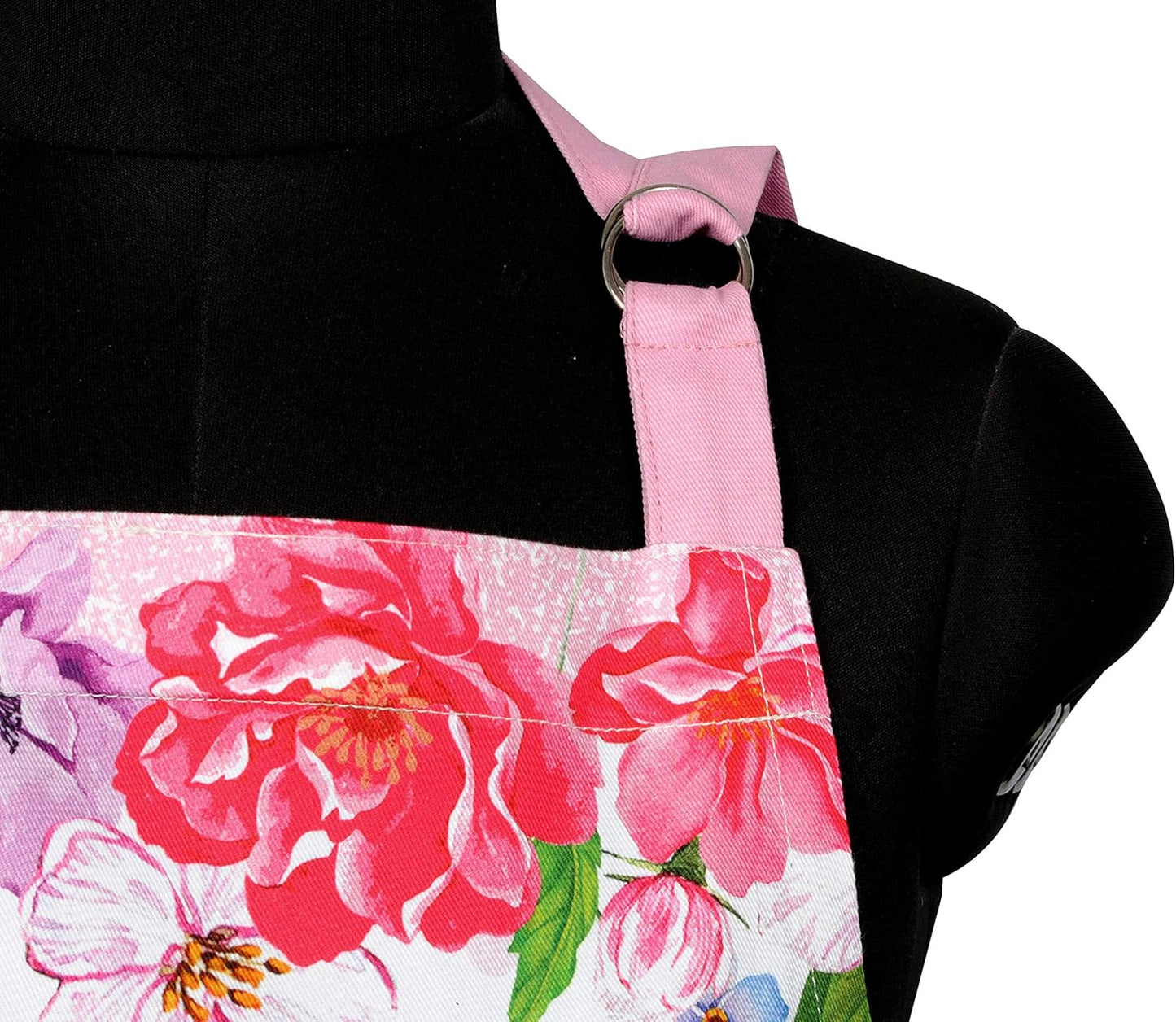 AMOUR INFINI Cotton Aprons for Women with Pocket, Adjustable Strap & Waist Ties - Washable Aprons for Baking, Cooking, Gardening (27.5 x 33 Inches - Spring Floral)
