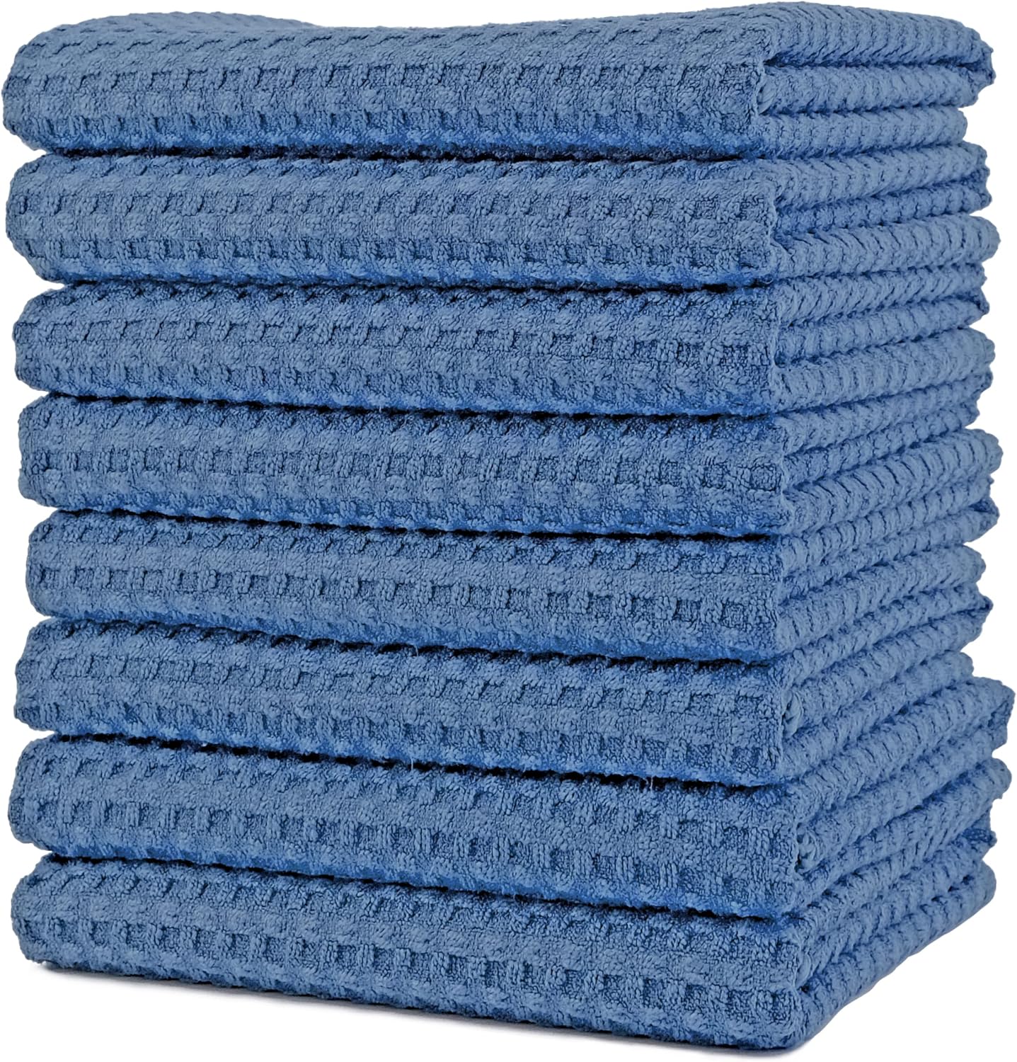 POLYTE Ultra Premium Microfiber Kitchen Dish Hand Towel Waffle Weave, 8 Pack (16x28 in, Blue)