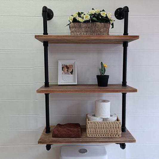 Industrial Pipe Shelving Bathroom Shelves Over Toilet 24 Inch,Rustic Wall Shelves,Industrial Floating Shelves for Wall Pipe Shelf Farmhouse Shelf for Kitchen