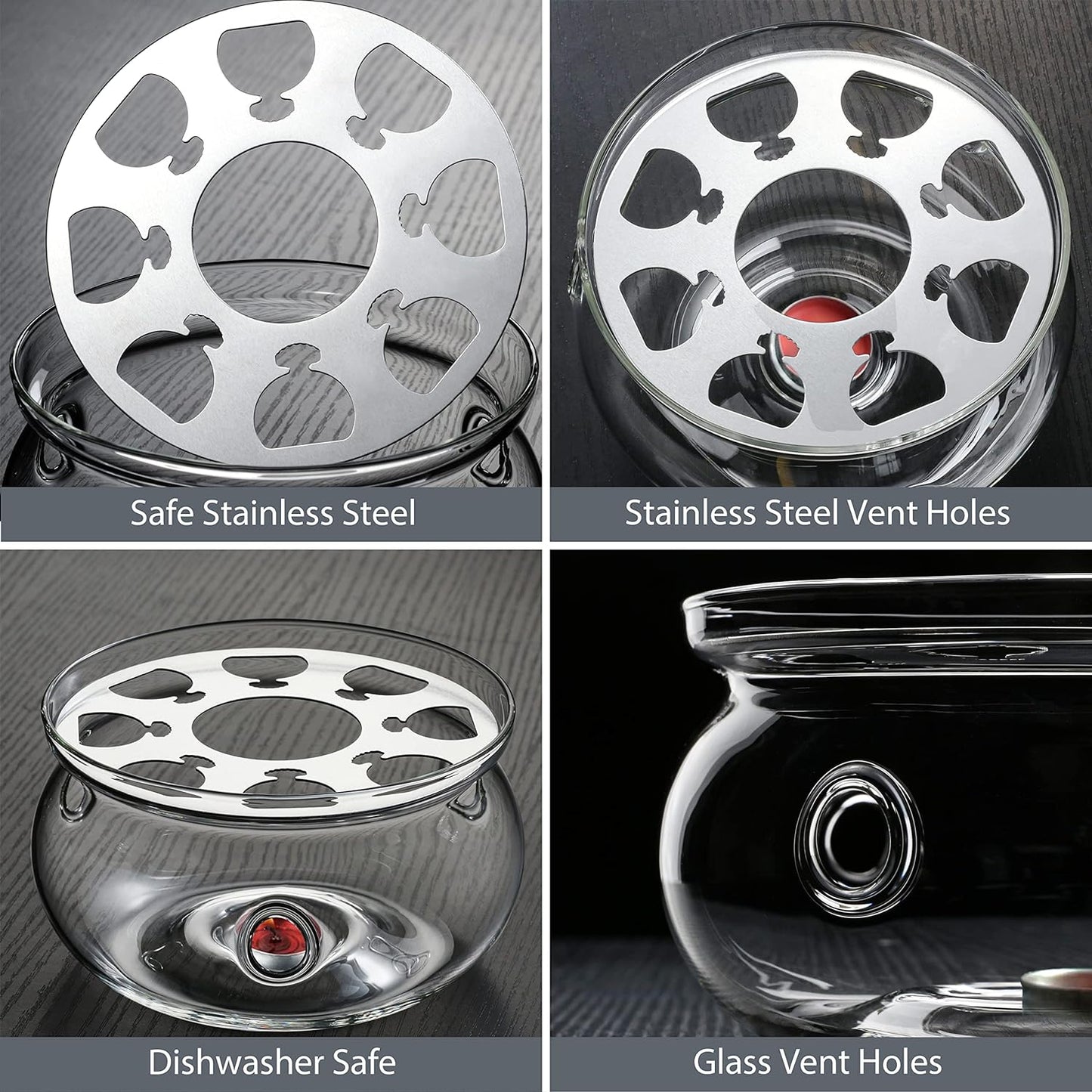 CnGlass 33.8oz Glass Teapot with Removable Infuser,Stovetop Safe Tea Kettle with Glass Tea Warmer 5.3 in/13.5cm Diameter