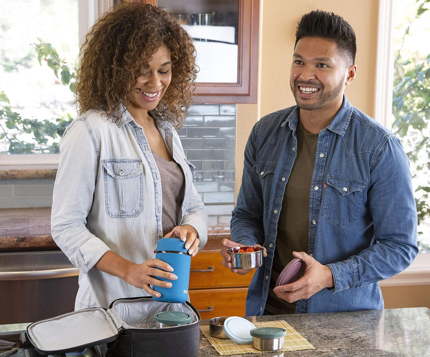 MIRA 2 Pack Insulated Food Jar Thermos for Hot Food & Soup, Compact Stainless Steel Vacuum Lunch Container, 13.5 oz, Denim, Rose Pink