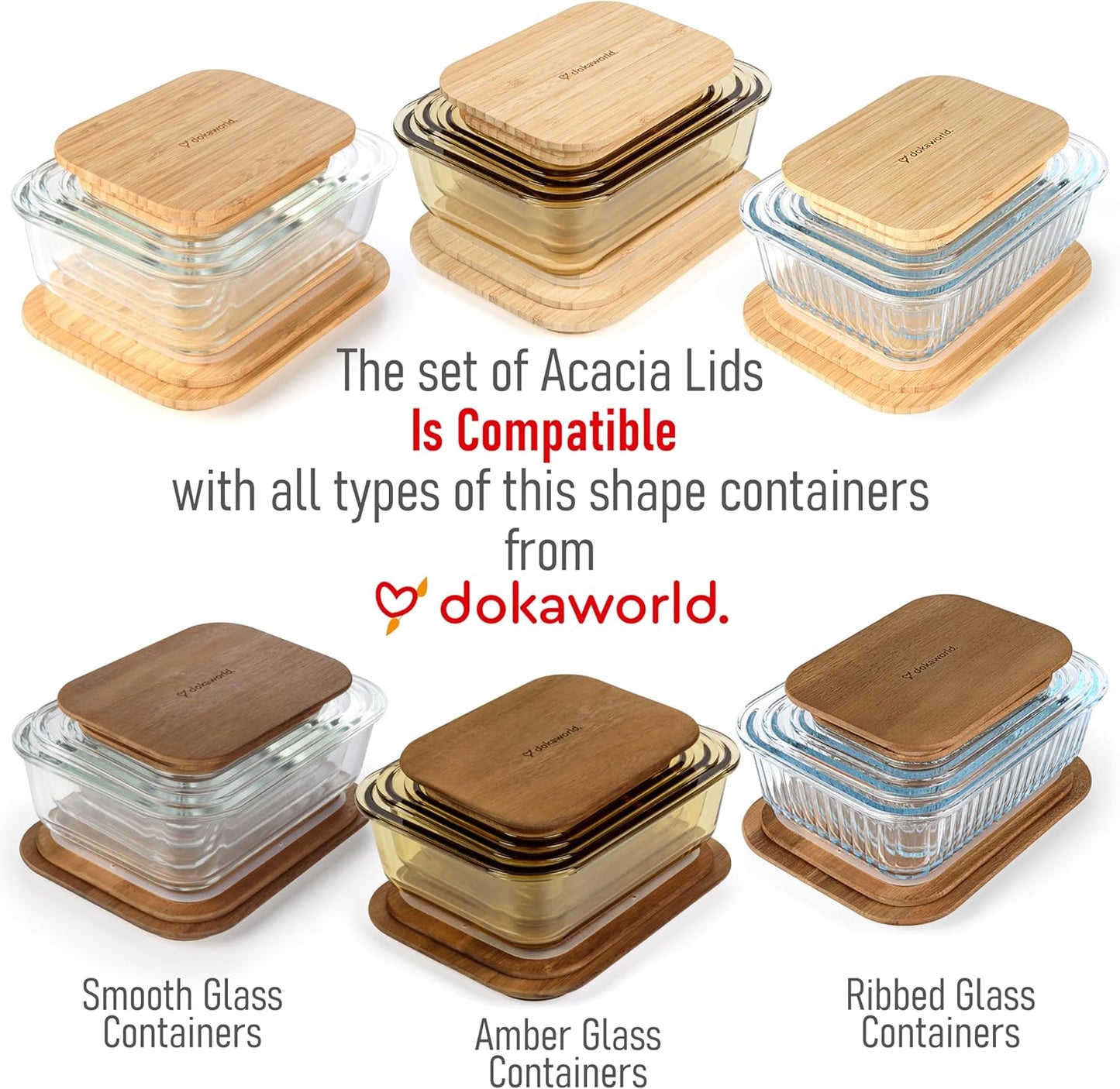 Natural Bamboo Lids Set for Food Storage Glass Containers (4pcs) - Lids are compatible with all Glass Food Storage Containers Sets