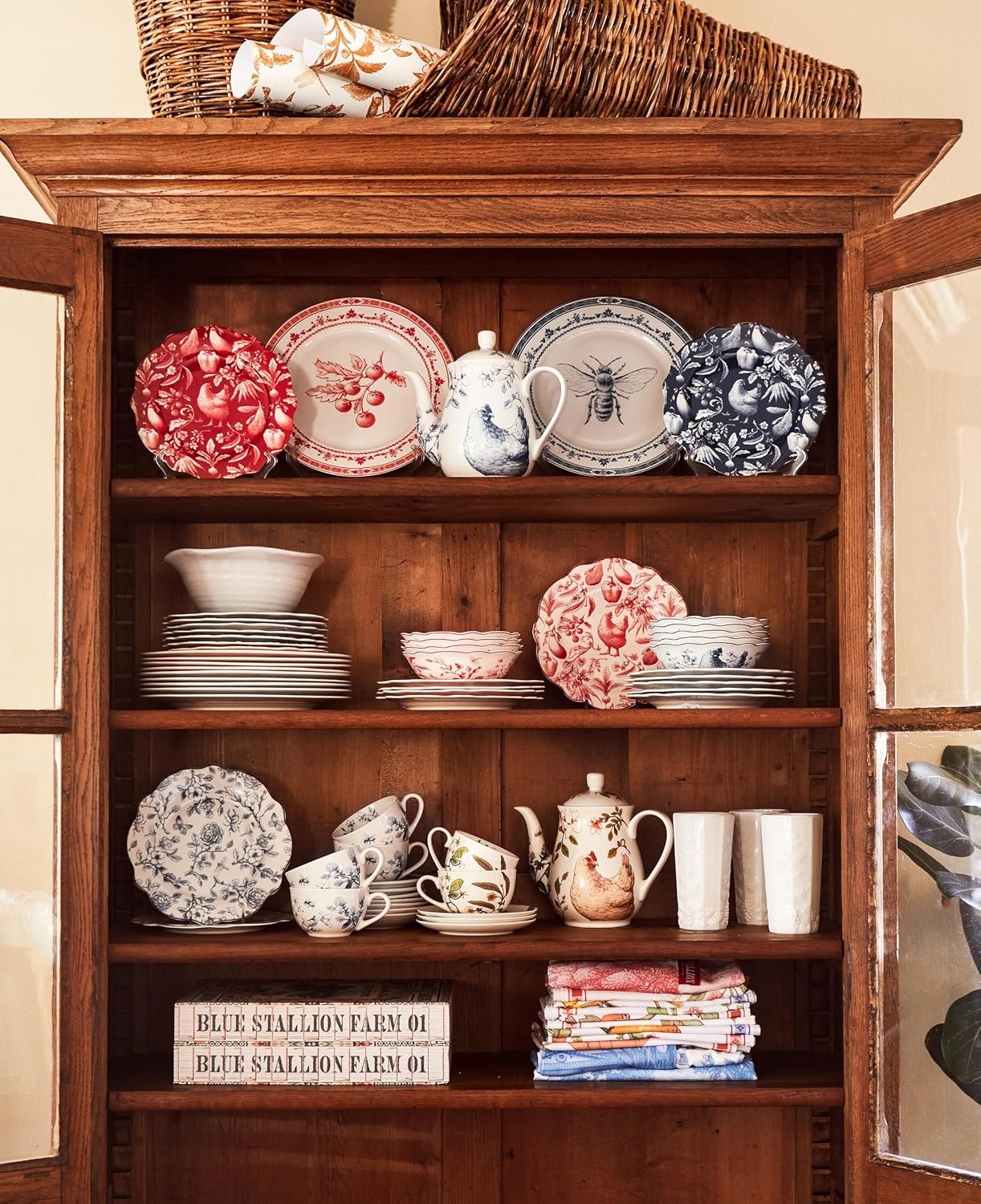 11-Piece Blue & White Collectible Chicken Floral Pattern Tea Set with Giftbox