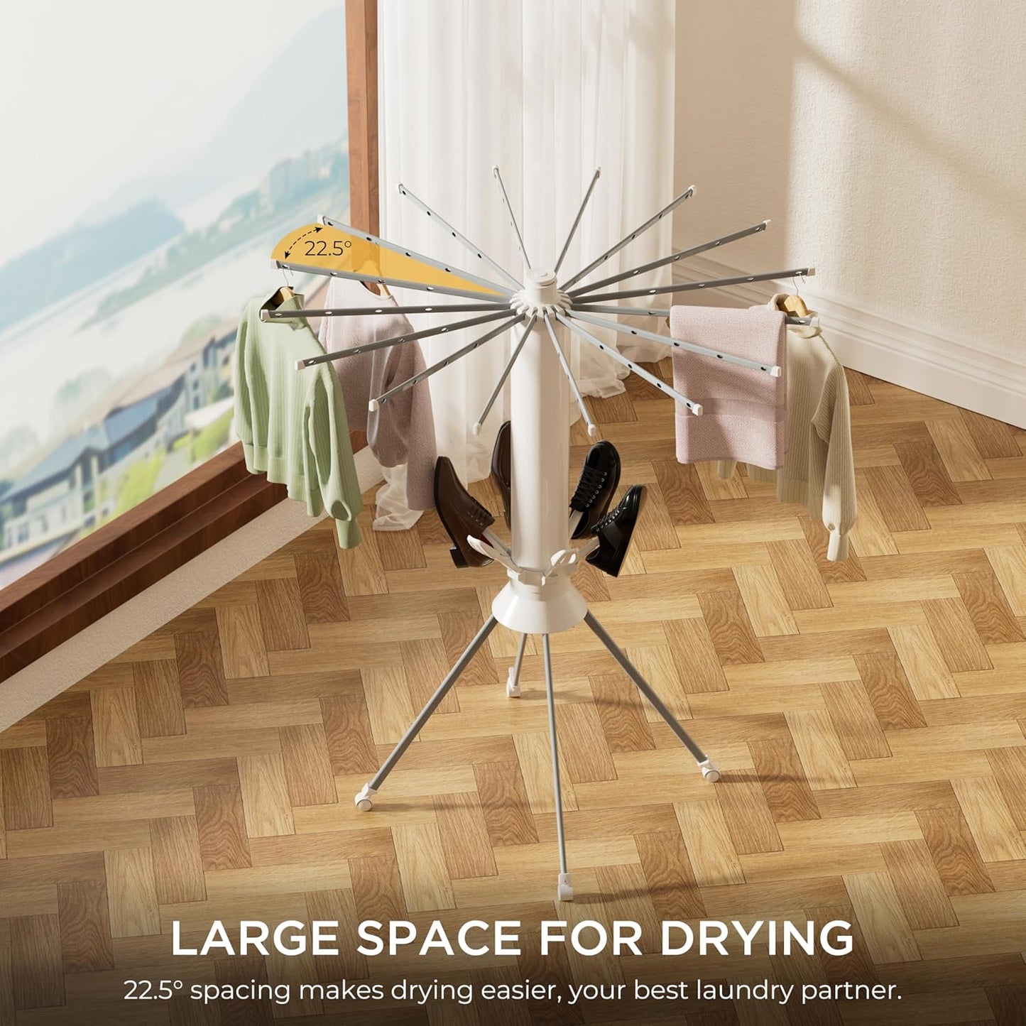 Clothes Drying Rack Foldable, Portable 4-Legged Laundry Drying Racks, Shoe Dryer Rack, Outdoor Collapsible Drying Rack Clothing with 4 Pulleys and Anti-Slip Holes, Aluminum Indoor Dry Rack