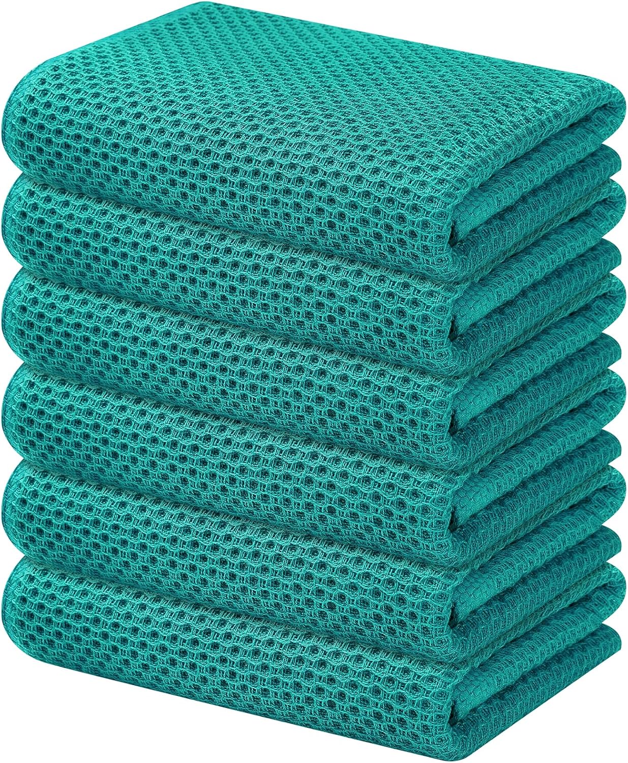 Kitinjoy 100% Cotton Waffle Weave Kitchen Towels, 6-Pack Super Soft and Absorbent Dish Towels for Drying Dishes, Kitchen Hand Towels, 13 in x 28 in, Teal