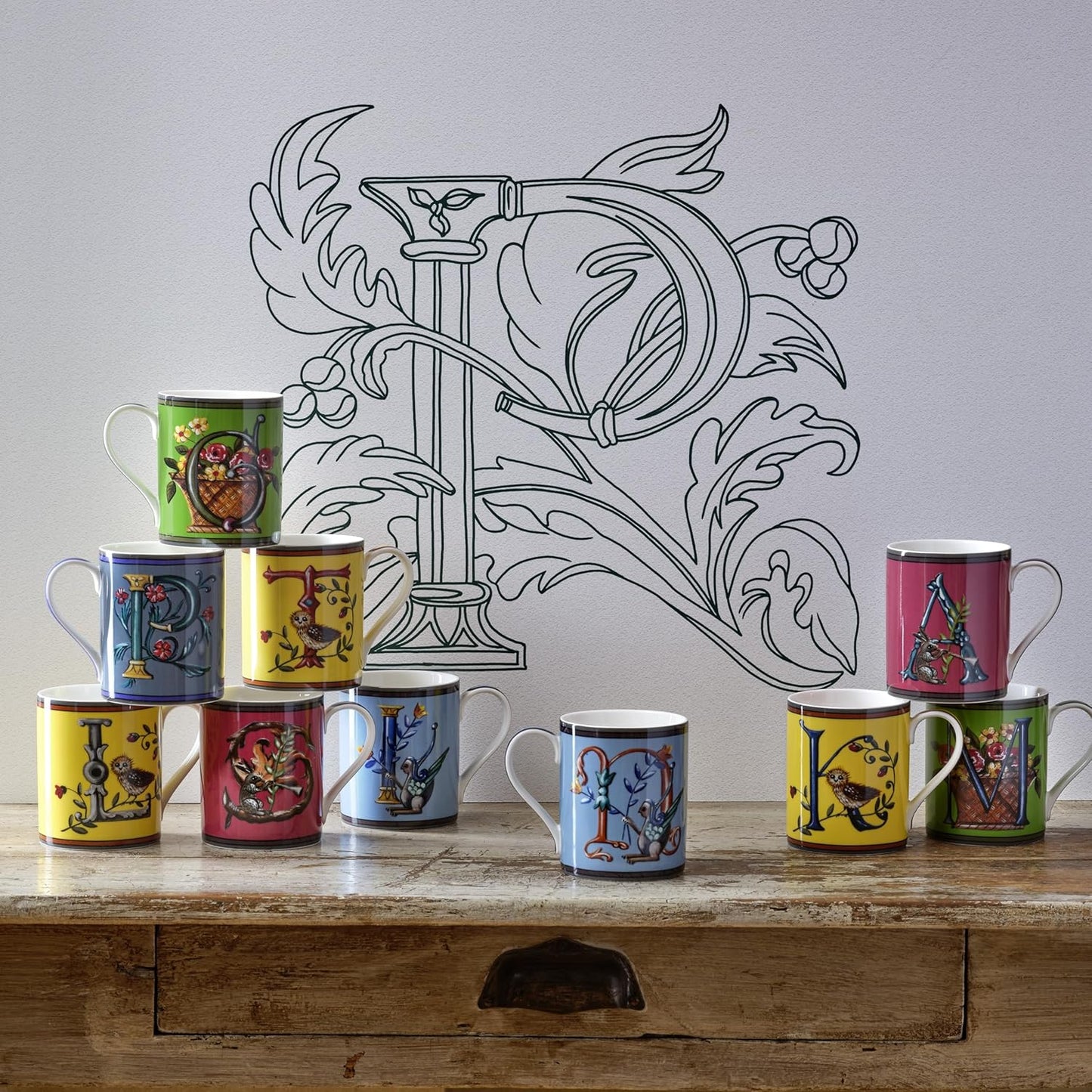 Spode Kit Kemp 12oz Mug, L lnitial - Fine China Coffee Cup with Floral Alphabet Design, Custom Letter Mug for Unique Gift Giving - Personalized Kitchen Drinkware, Dishwasher Safe & Stylish