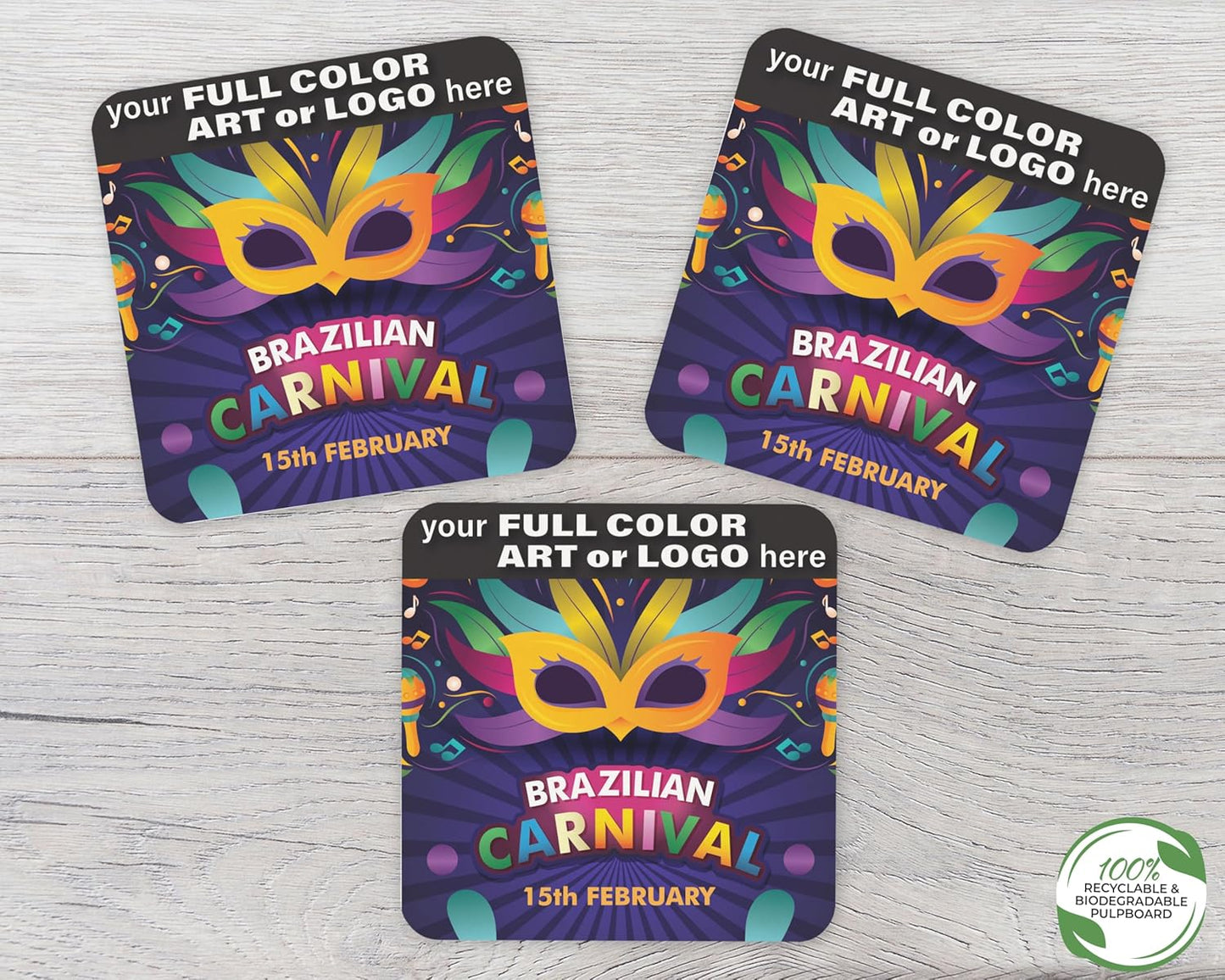 B.E. Green Custom Coasters - Pulpboard Personalized Coasters for Drinks - Full Color Print - Reusable & Absorbent - Beverage Coaster - Promo Events & Celebrations - Pack of 50 - Full Coverage, 4"x 4"