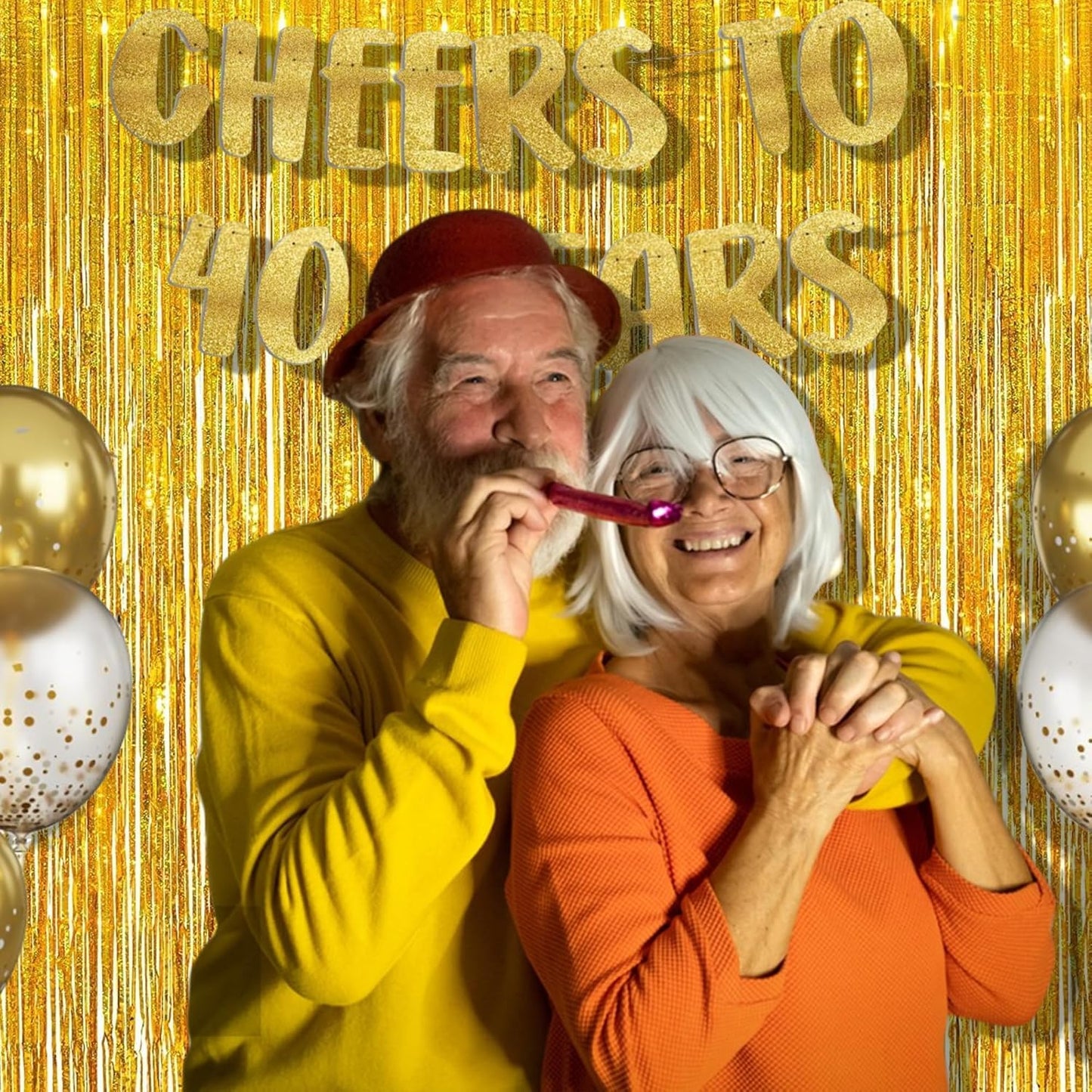 BRAVESHINE Gold Tinsel Foil Fringe Curtains - 2Pcs 3.2x8.2ft Holidays Photo Backdrop for Men 60th Birthdays/Bridal Wedding/Engagement/Anniversary/Hawaiian/Luau/Christmas/New Years Party Decorations