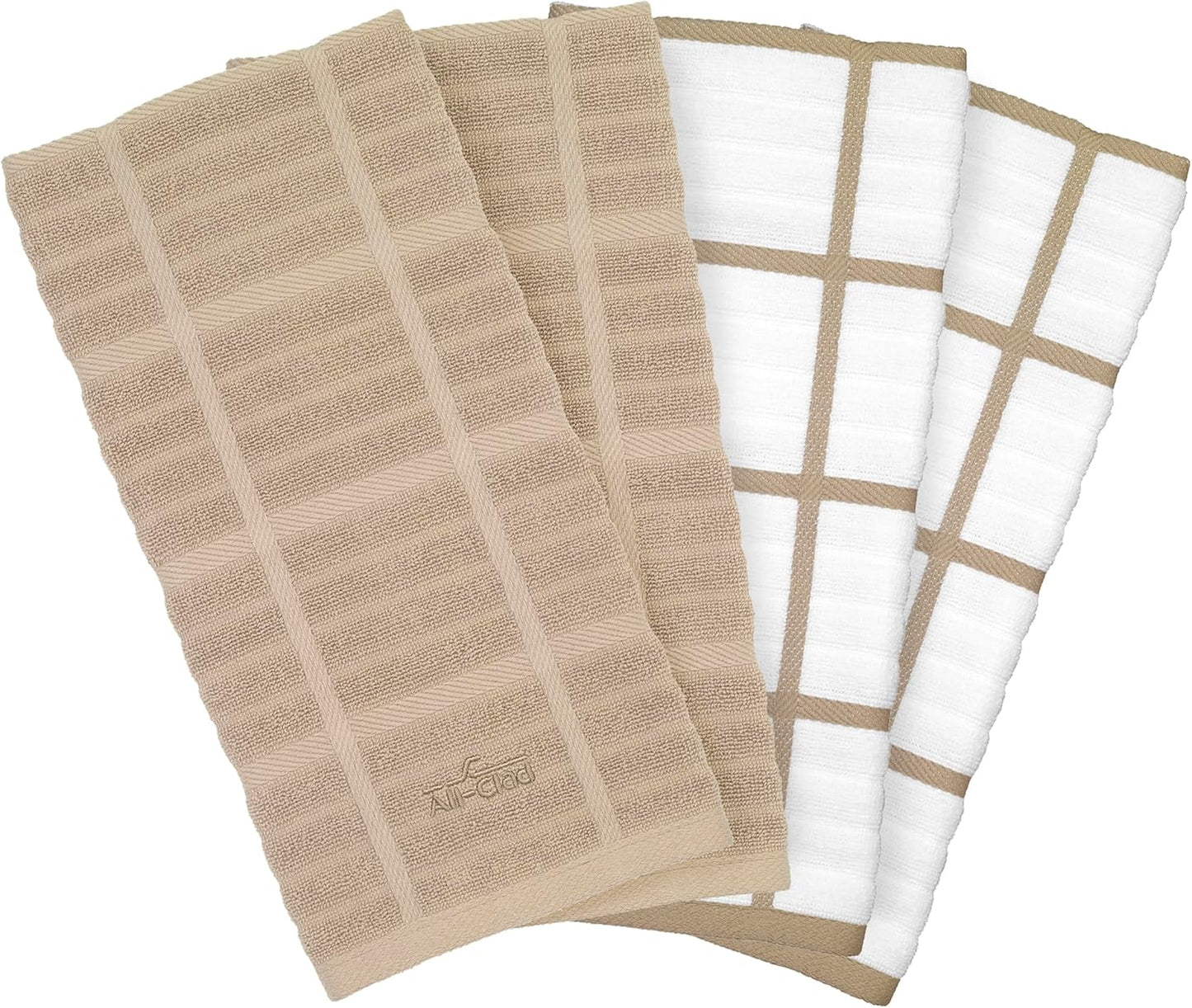 All-Clad Solid & Coordinate Kitchen Towels: Highly Absorbent, Super Soft Long Lasting 100% Cotton, 17" x 30" Tea Towels for Cleaning & Drying Dishes, Pans, Glassware, Countertops, 4-Pack, Cappuccino