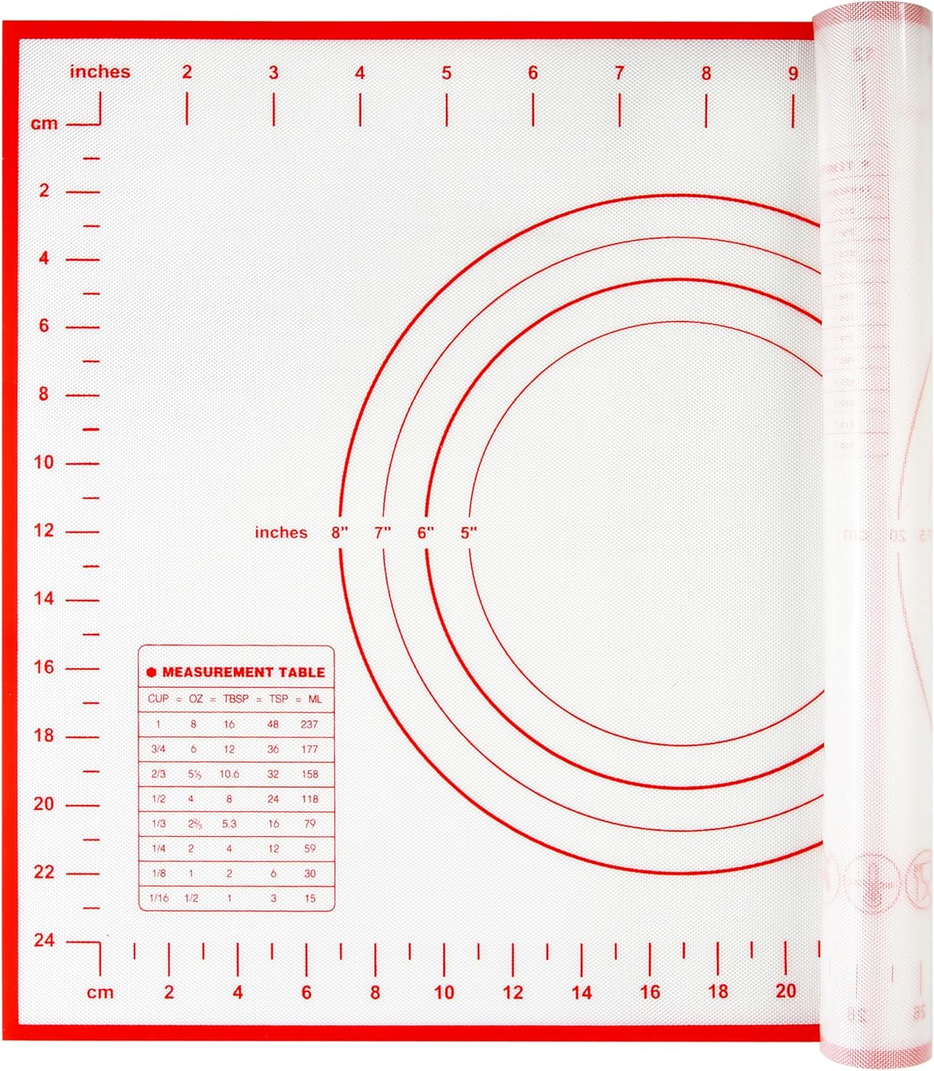 Yansumi Silicone Pastry Mat Extra Large Non-Slip Mat for Rolling Dough Pie Crust and Baking Non-Stick with Measurements (16x12, Red)