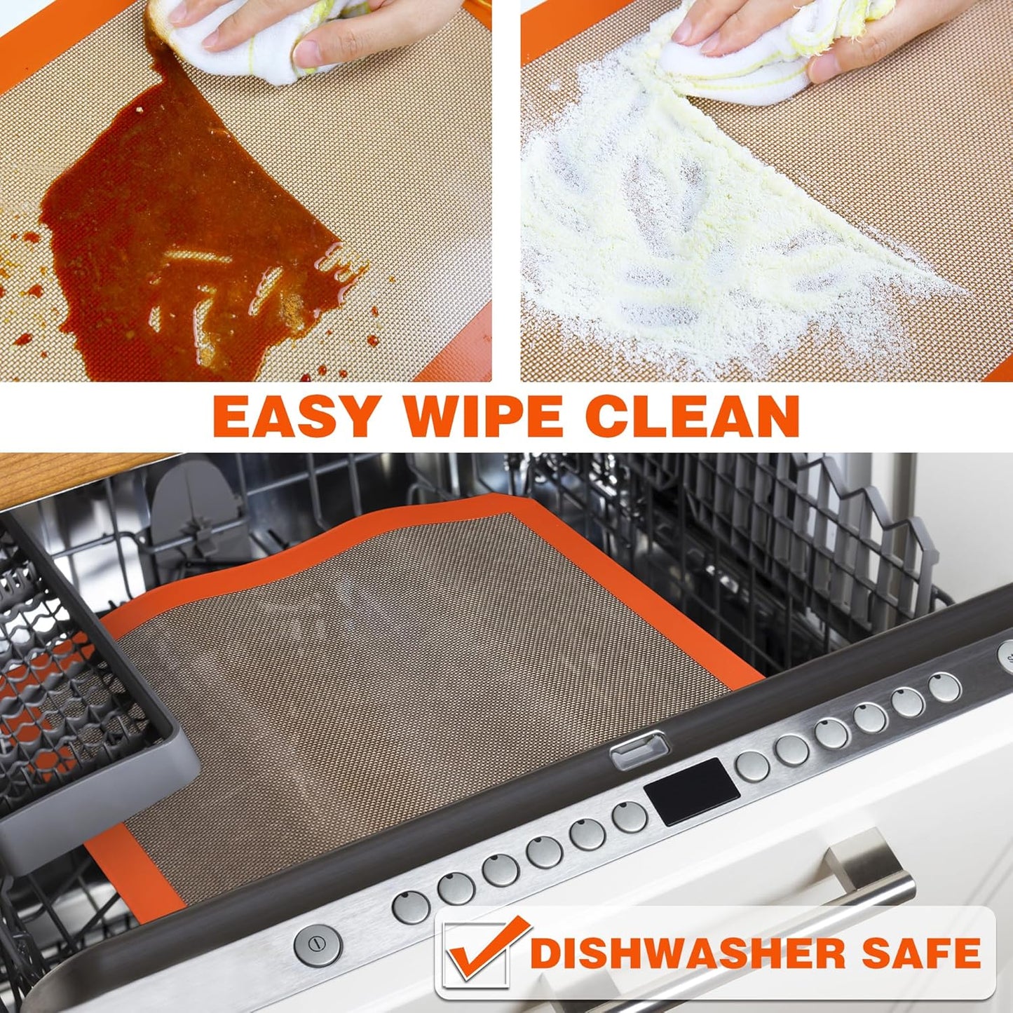 Silicone Baking Mats - Best German Silicone - Non Slip Silicone Baking Sheet, Non Stick Reusable Silicone Mats for Baking, Oven Liner, Counter Mat - Full Size Sheet