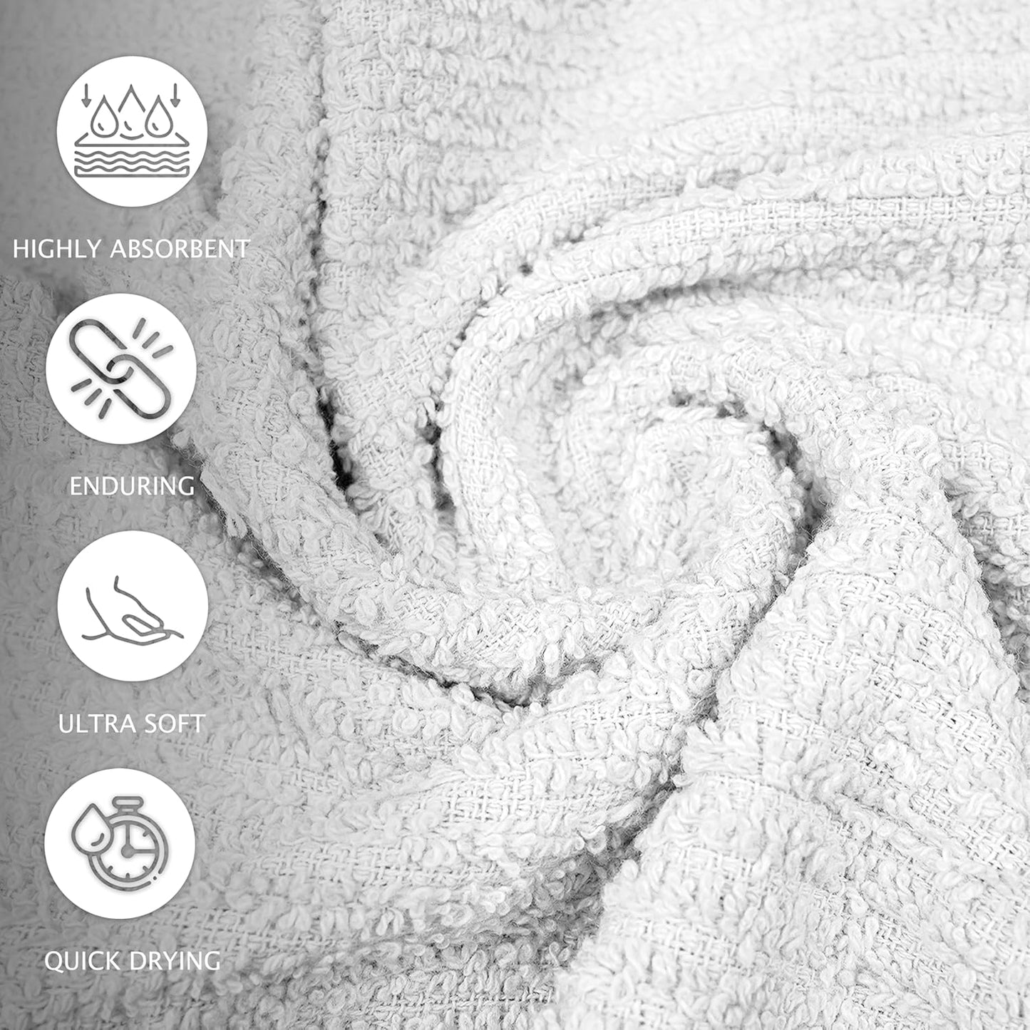 ZUPERIA Bar Mop Kitchen Towels - Pack of 12 (16"x19”) 100% Ring Spun Cotton - Dish Washcloths For Superb Cleaning and Less Lint - Highly Absorbent Dish Cloths and Dish Towels For Everyday use (White)