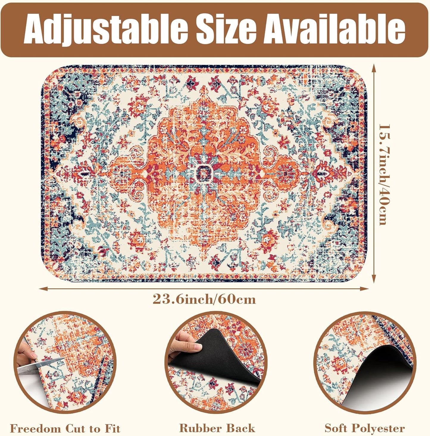 Persian Vintage Boho Carpet Coffee Mat Dish Drying Mat for Kitchen Counter Absorbent Hide Stain Rubber Backed Coffee Bar Accessories Fit Under Espresso Machine Dish Drainer 15.7 x 23.6 Inch