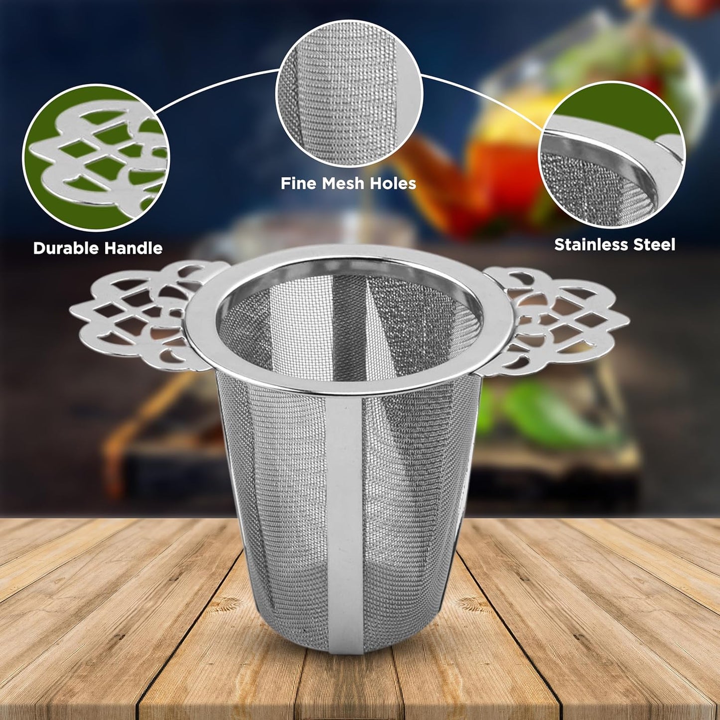 Set of 2 Tea Infusers for Loose Leaf – SUS 304 Stainless Steel Fine Mesh Basket with Flower-Shaped Handles, Reusable & Heat-Resistant, Ideal for Cups & Teapots