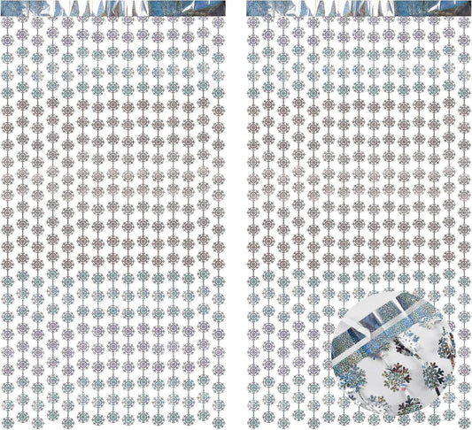 BRAVESHINE Silver Party Snowflake Backdrop - 2 Pack Hanging Foil Fringe Snow Flakes Party Streamers Curtain for Christmas Winter-Themed Frozen Birthday Baby Shower Holiday New Year Party Decorations