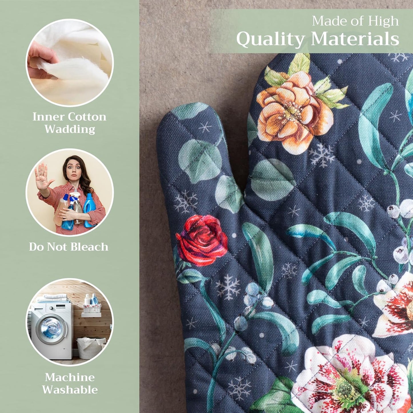 Maison d' Hermine Oven Gloves 100% Cotton Oven Mitt 7" x 13" with Loop Heat Resistant, BBQ, Cooking Gloves, Baking, Grilling, Kitchen, Handling Hot Pans (Pack of 1, Christmas Joy)