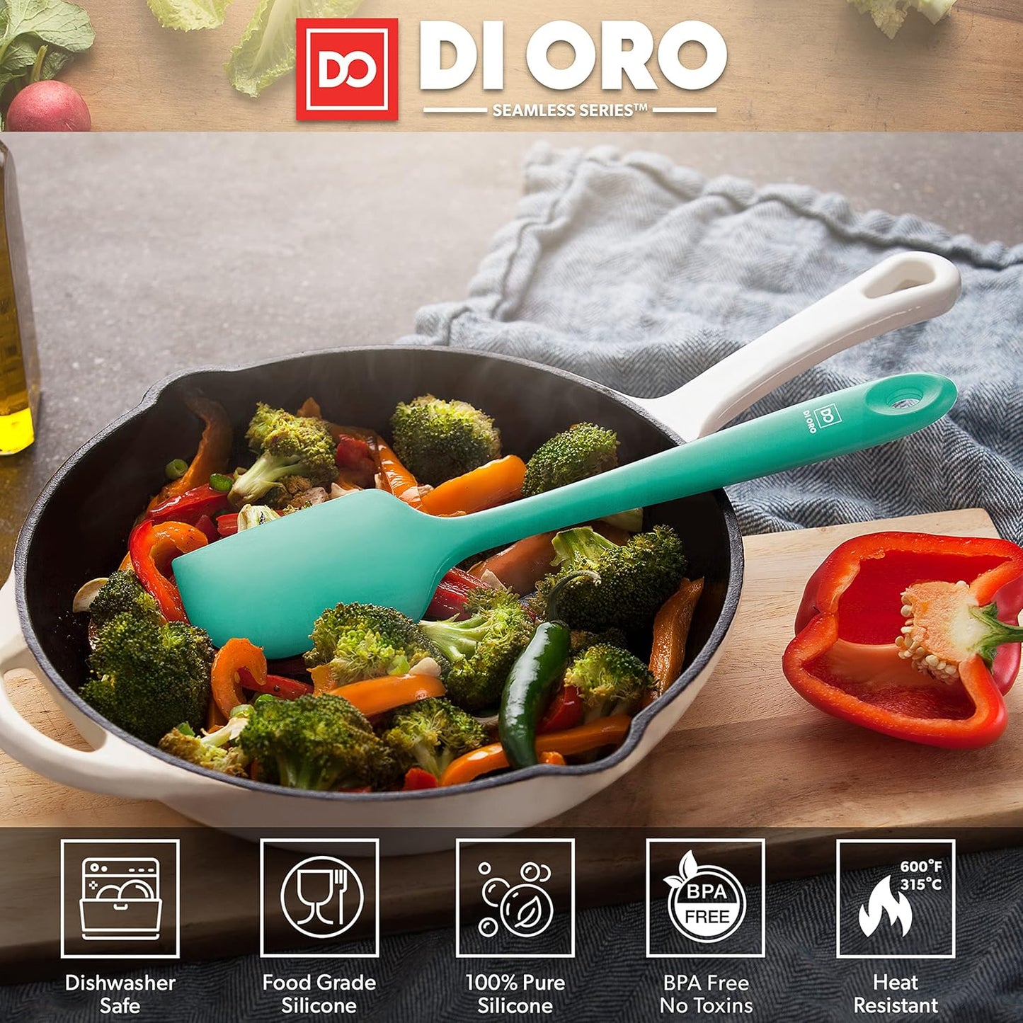 DI ORO Silicone Spatula - 600°F Heat-Resistant Rubber Kitchen Spatula for Baking, Scraping, & Mixing - BPA Free Nonstick Cookware Safe Flexible Utensil for Cooking - Seamless & Dishwasher Safe (Mint)