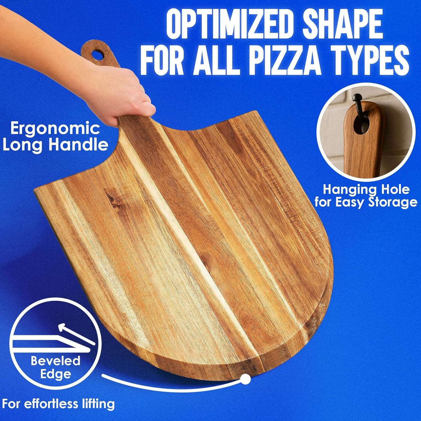 KitchenStar 16-Inch Acacia Wood Pizza Peel – Extra Large Wooden Cutting & Serving Board with Handle – Natural Oil Finish – Ideal Pizza Oven Accessory for Easy Sliding & Prep