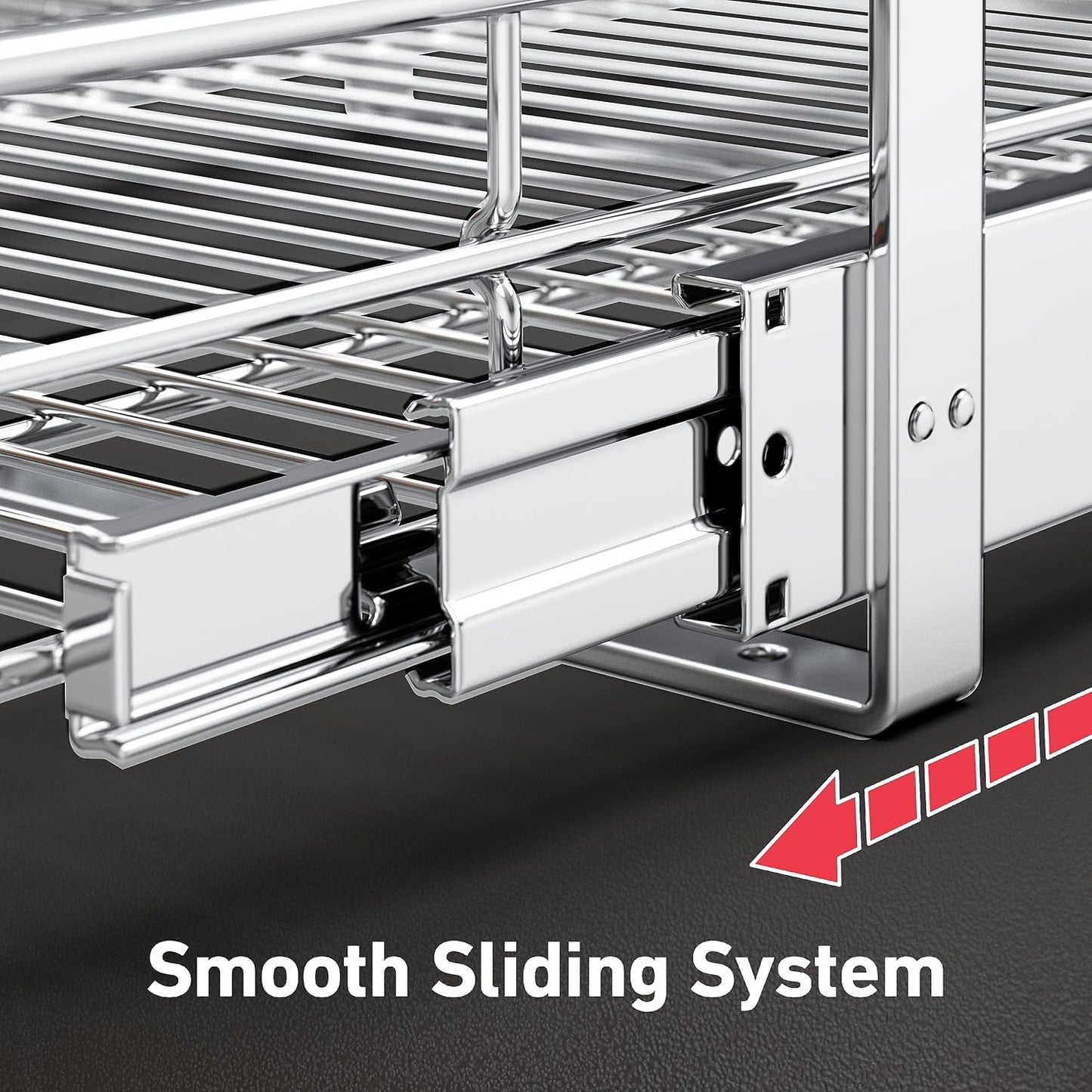 Pull Out Cabinet Organizer(11" W x 21" D), 2 Tier Wire Basket Slide Out Shelf Storage with Wood Handle, Pull Shelf Drawers for 12-1/4” Cabinet Opening, Chrome