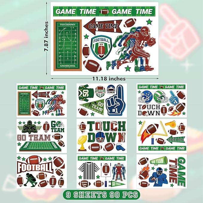 Football Window Clings, Football Party Decorations, Touch Down Party Window Stickers, Green Brown Themed Stickers Decal Gel for Touchdown Party Decor Accessories Set