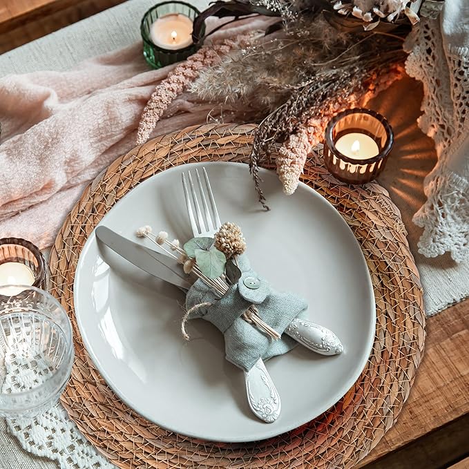 Defined Deco Woven Placemats Set of 10, 13" Round Rattan Placemats,Natural Hand-Woven Water Hyacinth, Farmhouse Weave Place Mats, Rustic Braided Wicker Table Mats for Dining Table, Home, Wedding