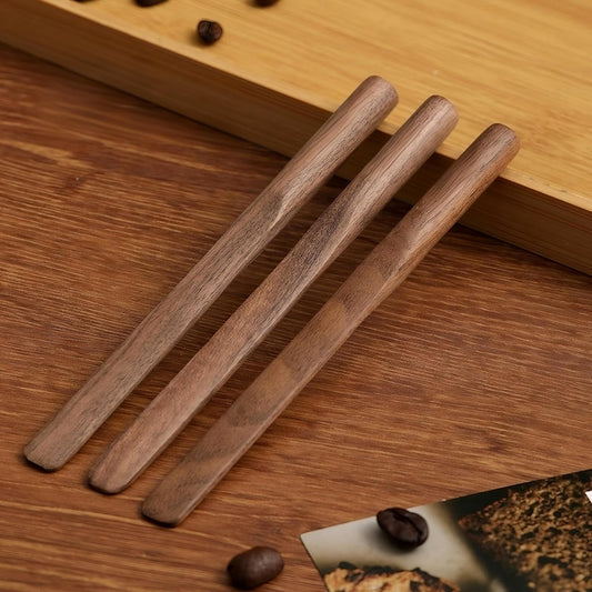 Solid Black Walnut Wood 3Pcs 6" Coffee Stirrers【Rounded Handle】 | Reusable & Multifunctional for Hot/Cold Beverages (Coffee, Milk, Oatmeal), Cooking(jam, peanut butter Spreader)