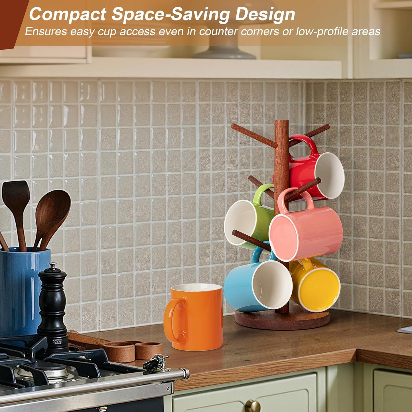 MyLifeUNIT Mug Holder Tree, Coffee Cup Holder with 6 Hooks (Reddish Brown)