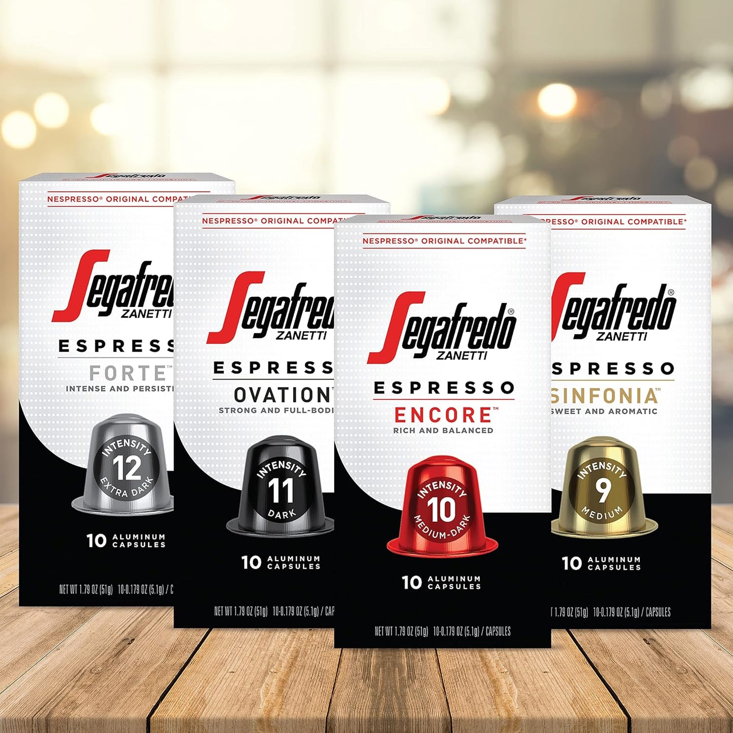 Segafredo Zanetti Espresso Capsules – Aluminum Pods for Nespresso Original Machines – Medium Roast Premium Espresso with a Sweet Aroma – Subtle, Intensity 9 – Sinfonia, 10 Count (Pack of 4)