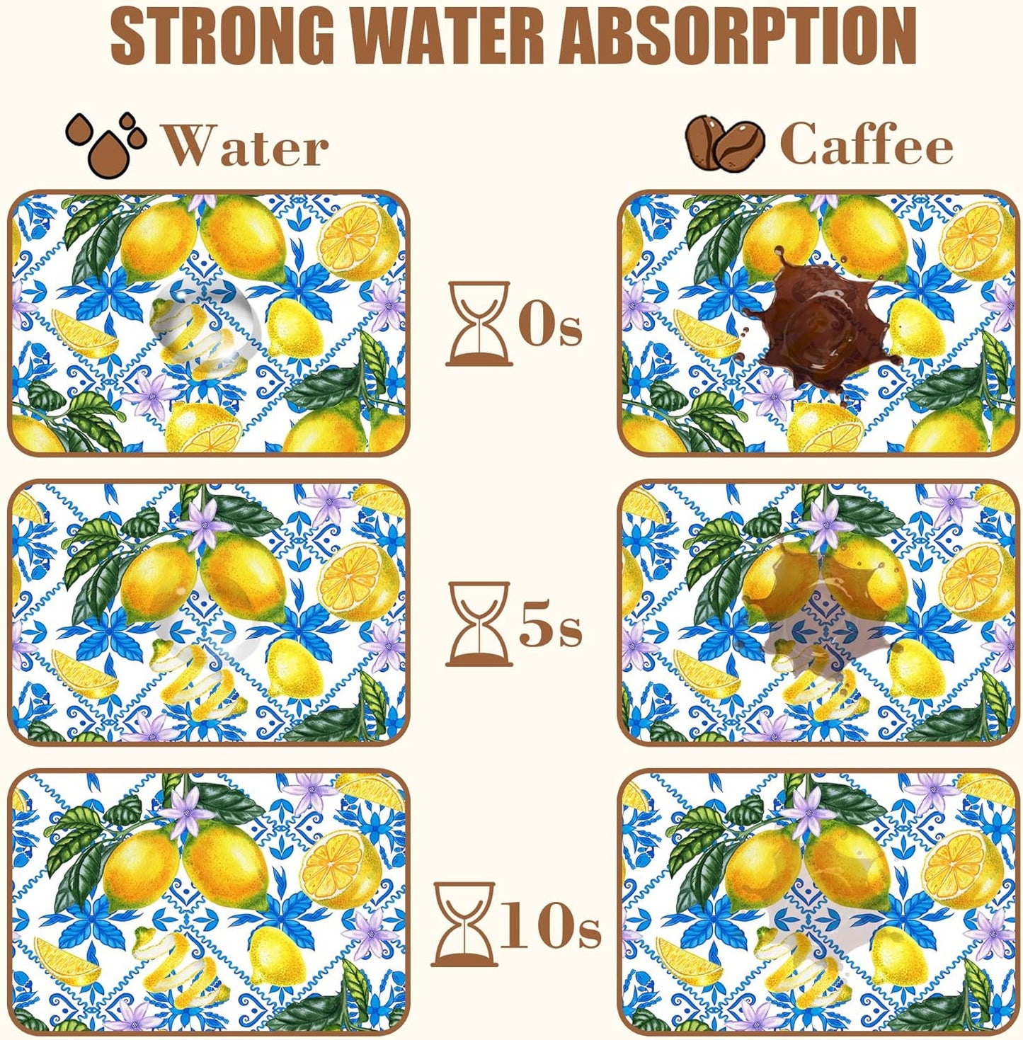 Lemon Fruit and Purple Flower Coffee Mat Absorbent Dish Drying Mat for Kitchen Counter Hide Stain Rubber Backed Coffee Bar Accessories Fit Under Espresso Machine Dish Drainer, 11.8 x 19.7 Inch