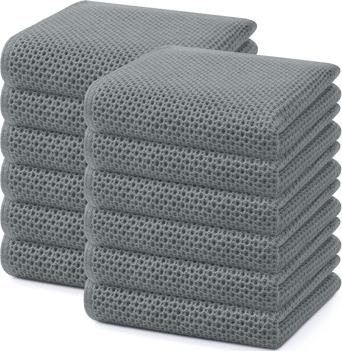 Homaxy 100% Cotton Waffle Weave Kitchen Dish Towels, Ultra Soft Absorbent Quick Drying Cleaning Towel, 13 x 28 Inches, 12-Pack, Grey