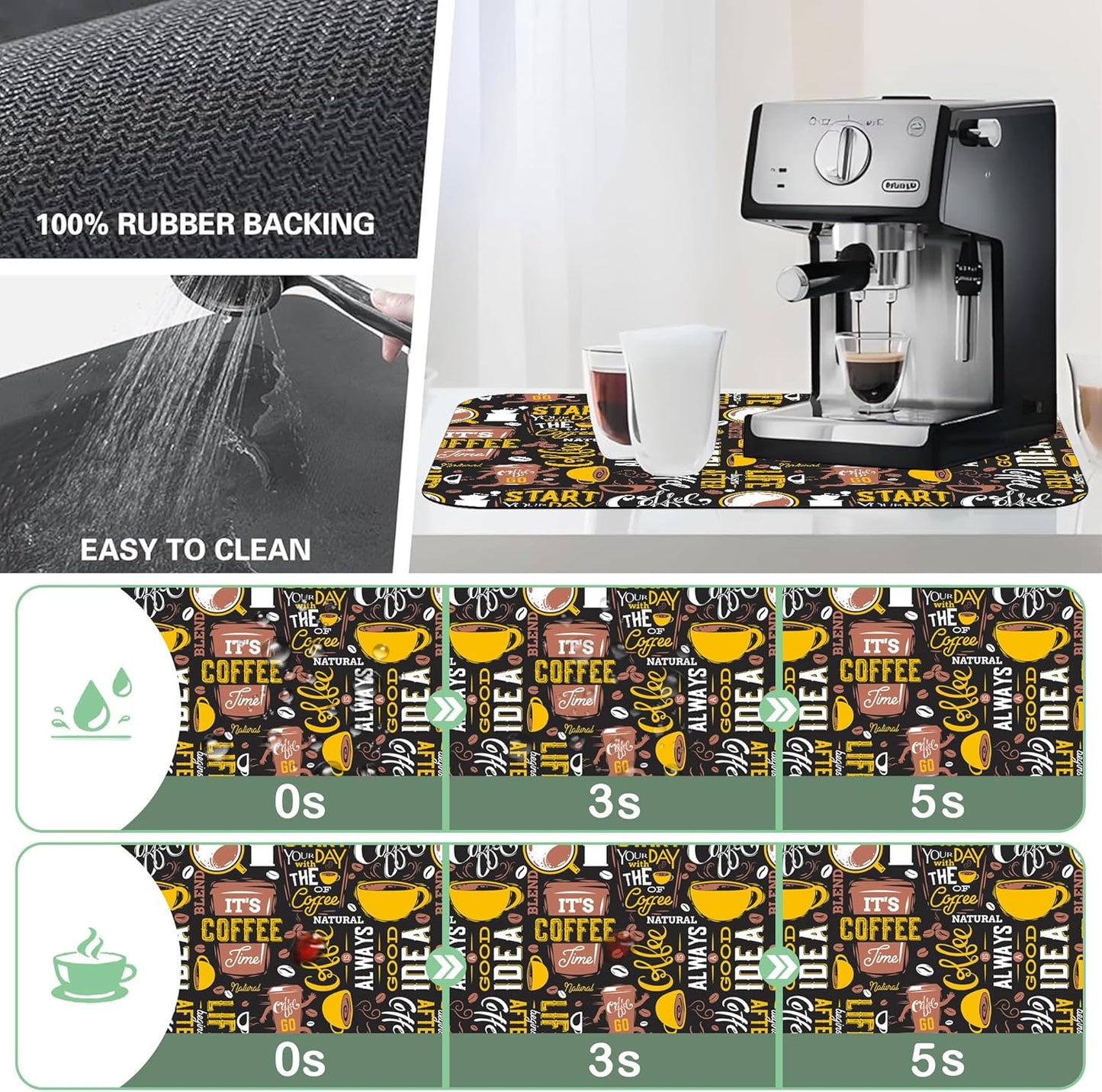 Coffee Dish Drying Mat,12"X19" Absorbent Fast Dish Drying Mat for Kitchen Counter Pot and Pan, Kitchen Accessories