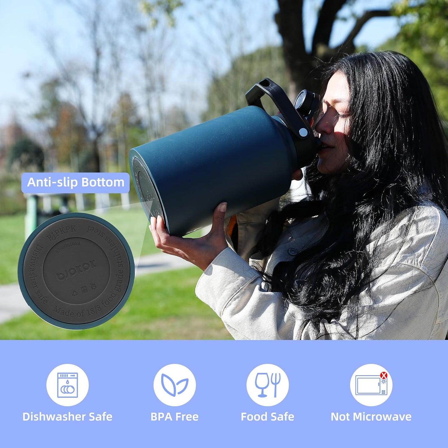 BJPKPK 87oz Insulated Water Bottle, Dishwasher Safe 2/3 Gallon Water Bottle with Ergonomic Handle, BPA Free Leak Proof Water Jug, Stainless Steel Metal Water Bottle with Anti-slip Bottom,Marshmallow