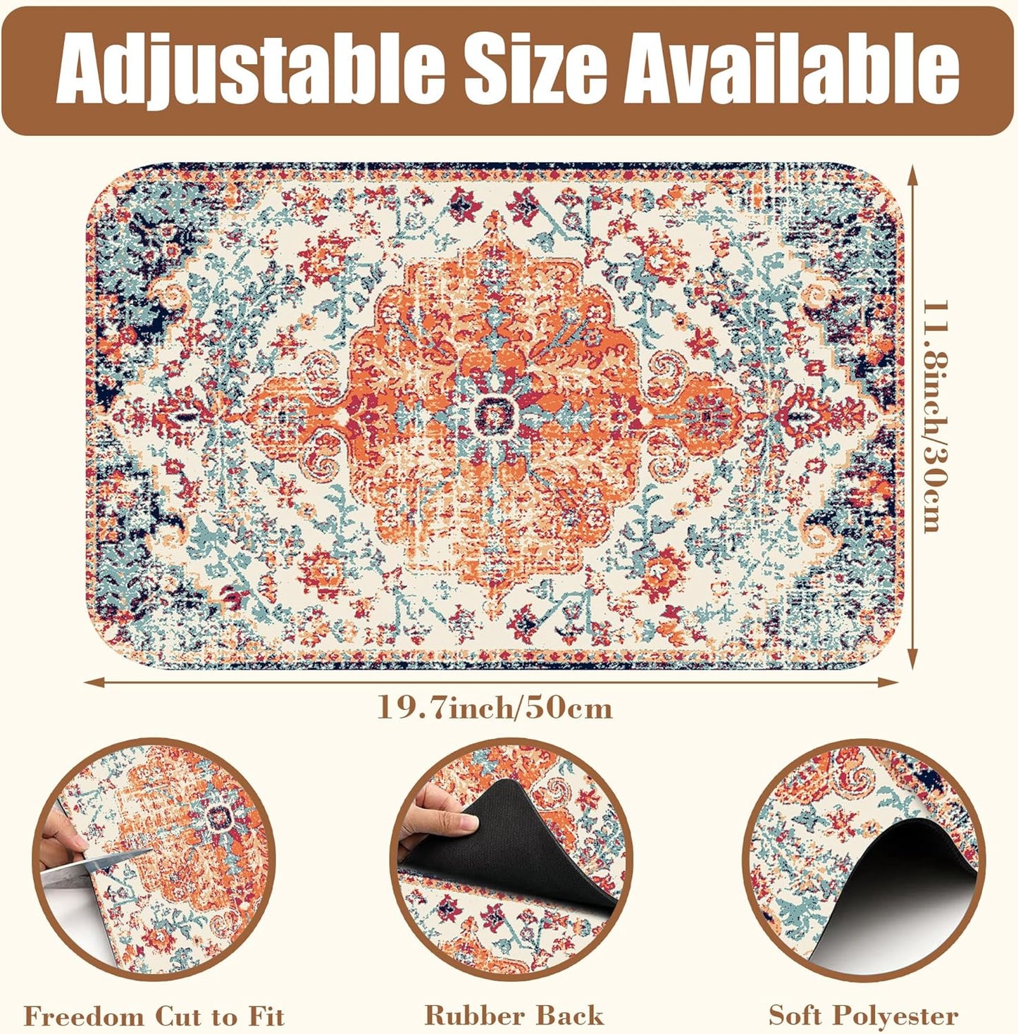 Persian Vintage Boho Carpet Coffee Mat Dish Drying Mat for Kitchen Counter Absorbent Hide Stain Rubber Backed Coffee Bar Accessories Fit Under Espresso Machine Dish Drainer 11.8 x 19.7 Inch