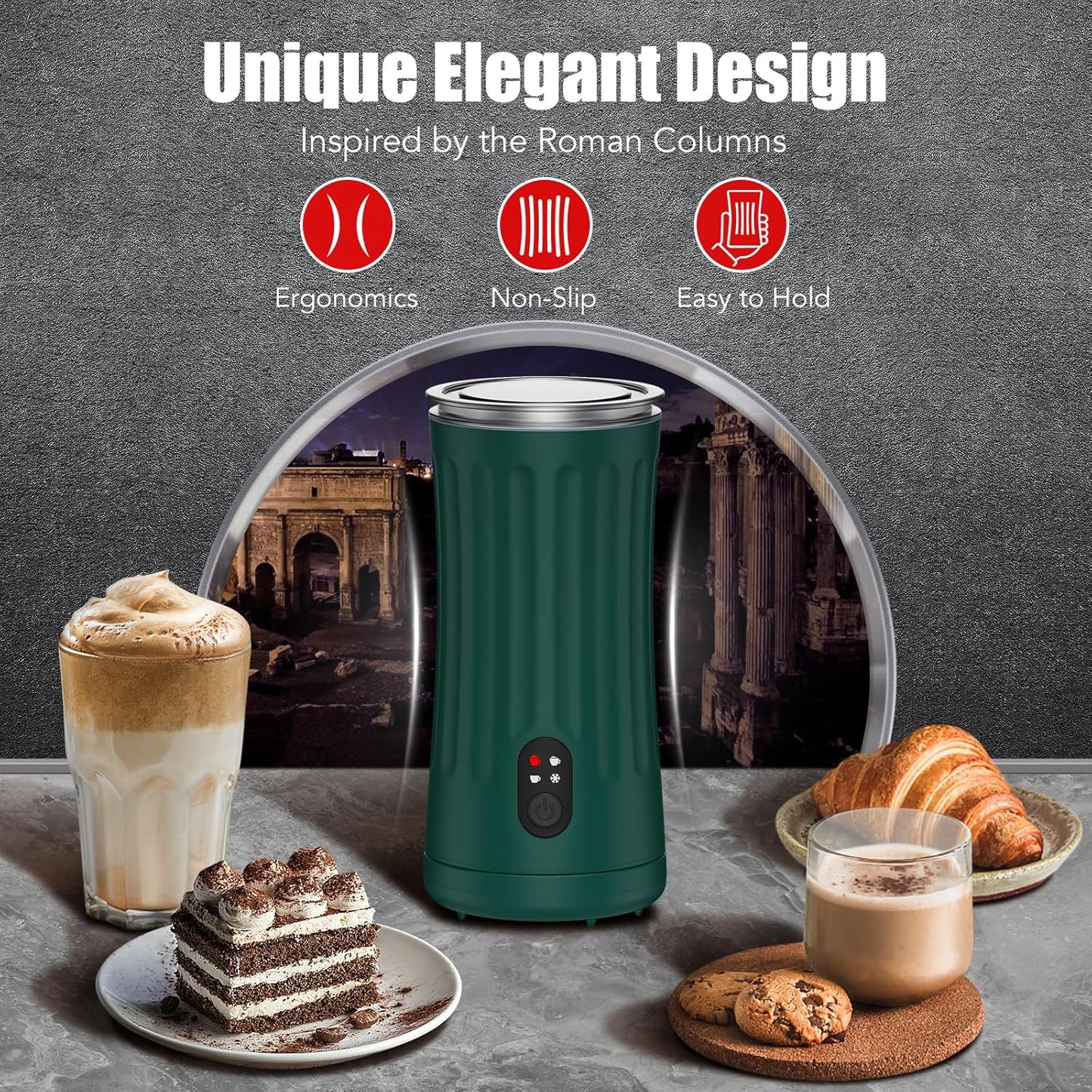 Milk Frother, Upgraded 4-in-1 Milk Frother and Steamer, Hot and Cold Foam Maker and Milk Warmer with Temperature Control & Auto Shut-Off, Frother for Coffee, Latte, Cappuccino, Matcha(Green)