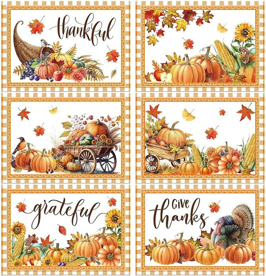 Thanksgiving Placemats Set of 6 Thanksgiving Day Plastic Table Mats Welcome Fall Place Mats Washable Vinyl Rustic Holiday Table Decoration for Indoor Outdoor Autumn Party Kitchen Dining