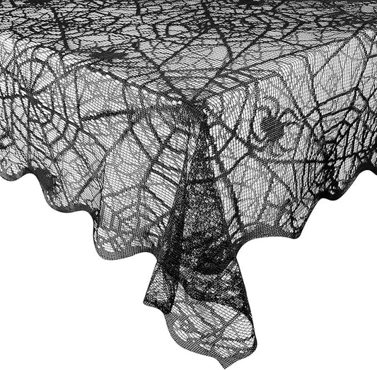 eZAKKA Halloween Table Cloth, Spider Webs Tablecloths Black Tablecloth Lace Fabric Table Cloths Spooky Cover for Rectangle Tables for Parties Gothic Halloween Home Decorations, 60x84 Inch