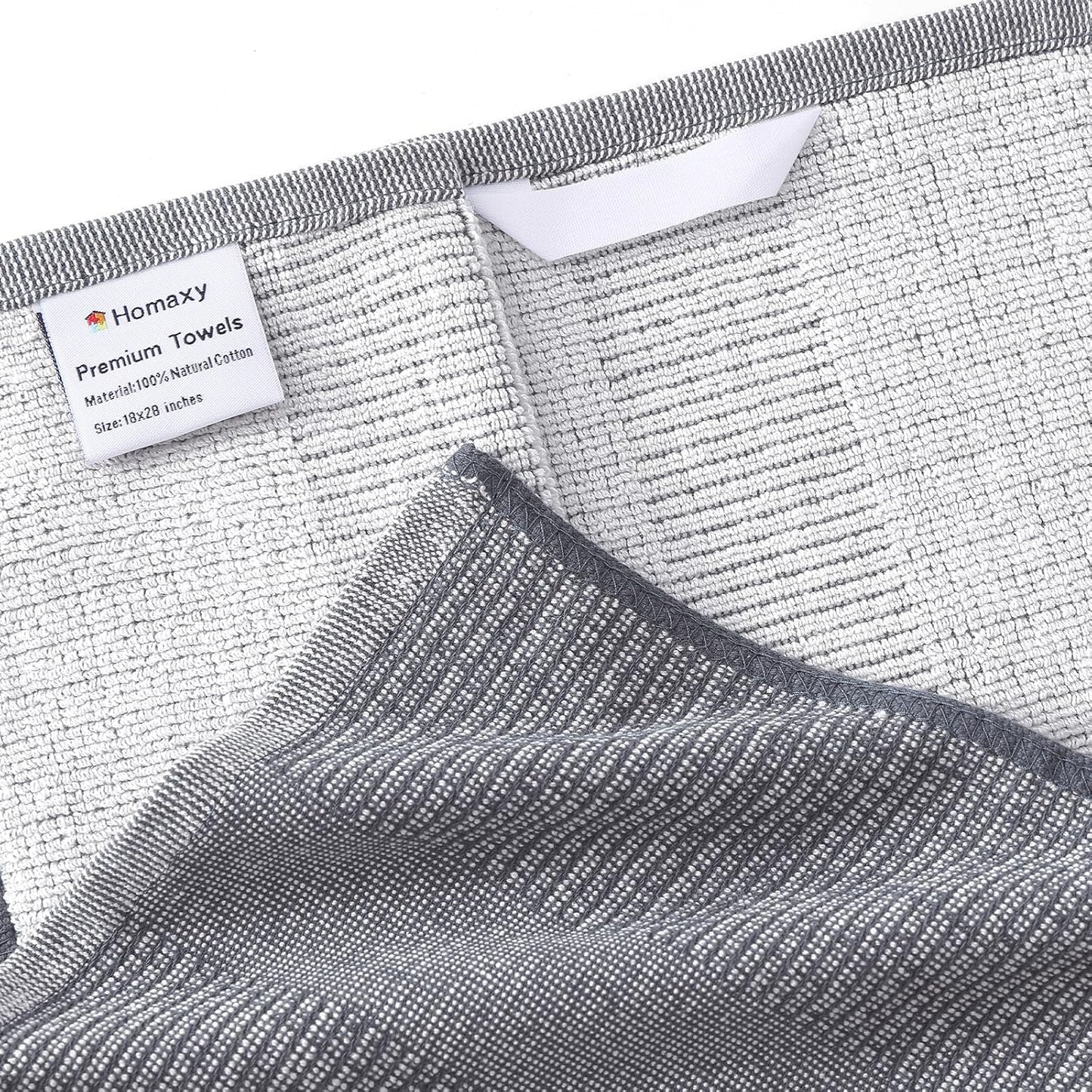 Homaxy Premium Kitchen Towels(18”x 28”, 8 Pack), Large Cotton Kitchen Hand Towels, Flat and Terry Dish Towels, 380 GSM Highly Absorbent Tea Towel Set with Hanging Loop, Grey