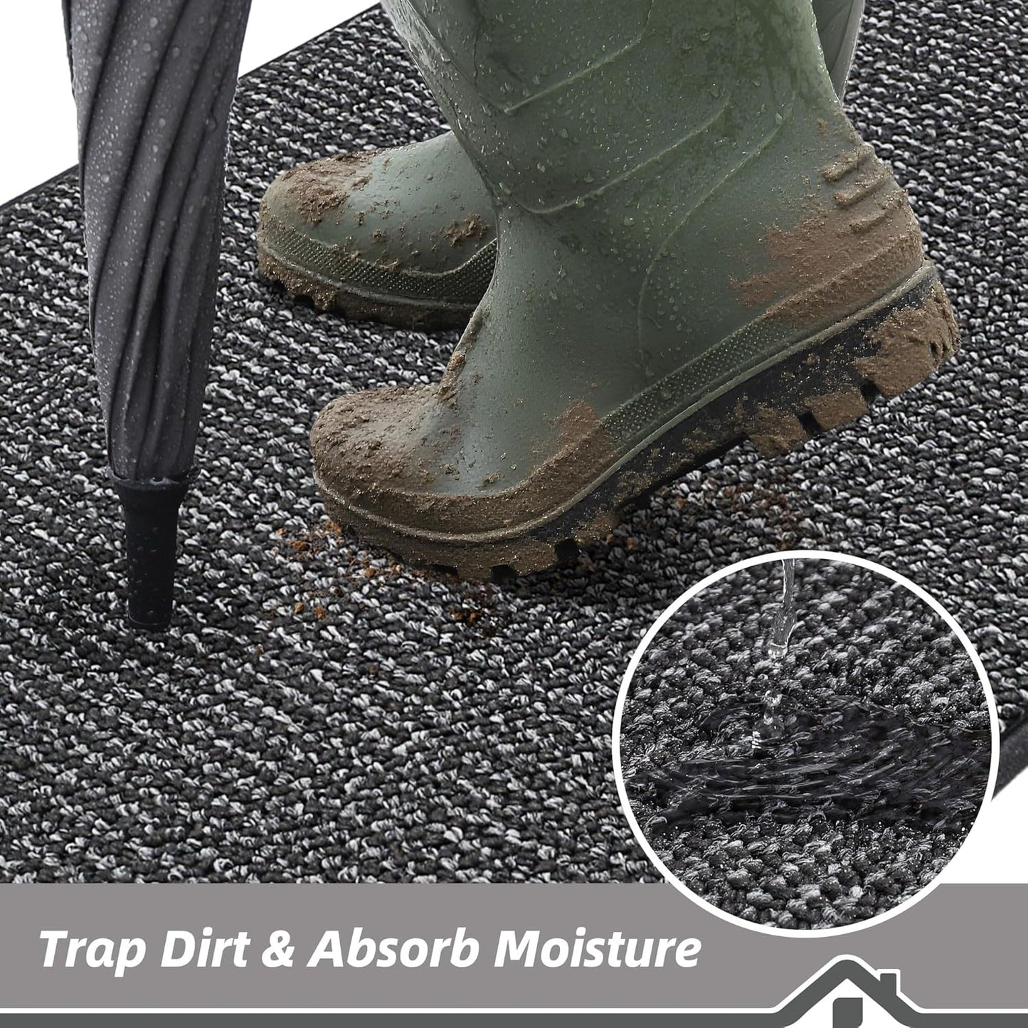 BEQHAUSE Dirt Trapper Door Mat 20" x 32", Non-Slip Washable Doormats Entrance Mat, Dirt Resistant and Absorbent Welcome Mat, Low Profile Floor Mats for Front Back Door and Entryway, Charcoal