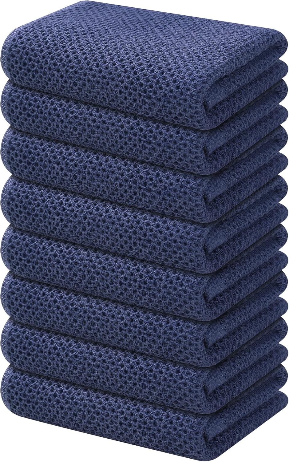 Kitinjoy 100% Cotton Waffle Weave Kitchen Towels, 8-Pack Super Soft and Absorbent Dish Towels for Drying Dishes, Kitchen Hand Towels, 13 in x 28 in, Navy Blue