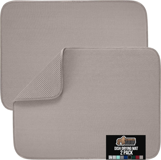 GORILLA GRIP Ultra Water Absorbent Microfiber Dish Drying Mat, Quick Dry Thick Mesh, Slip Resistant Pad for Sink Dishes or Under Rack, Kitchen Counter Accessories, 16x18, Machine Wash, 2 Pack Almond