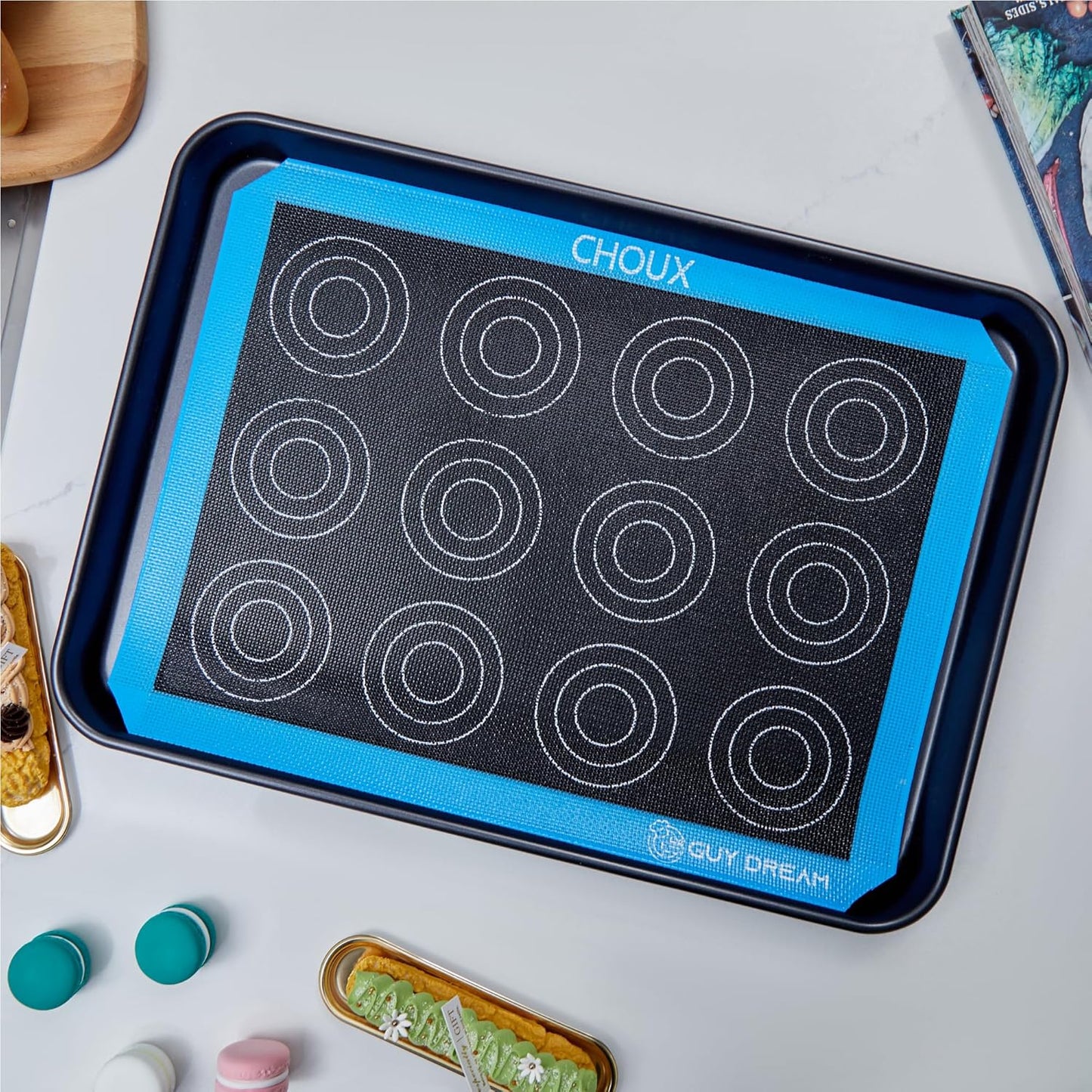 2PCs GUY DREAM Perforated Silicone Baking Mat 11-4/5" x 15-3/4" - 1 Piece Choux Mat for Baking Cookie- Steaming Mesh For Half Size Cooking Sheet - Non-Stick Reusable Oven Liner